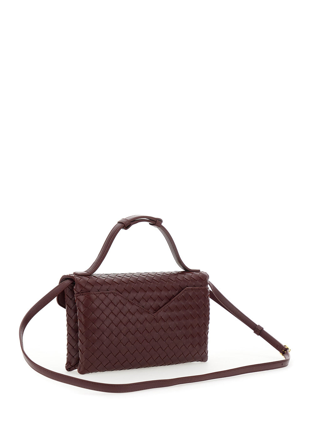 Bottega Veneta Women 'Knot Lock' Bordeaux Crossbody Bag With Intreccio Motif And Metal Knot Closure  - 3