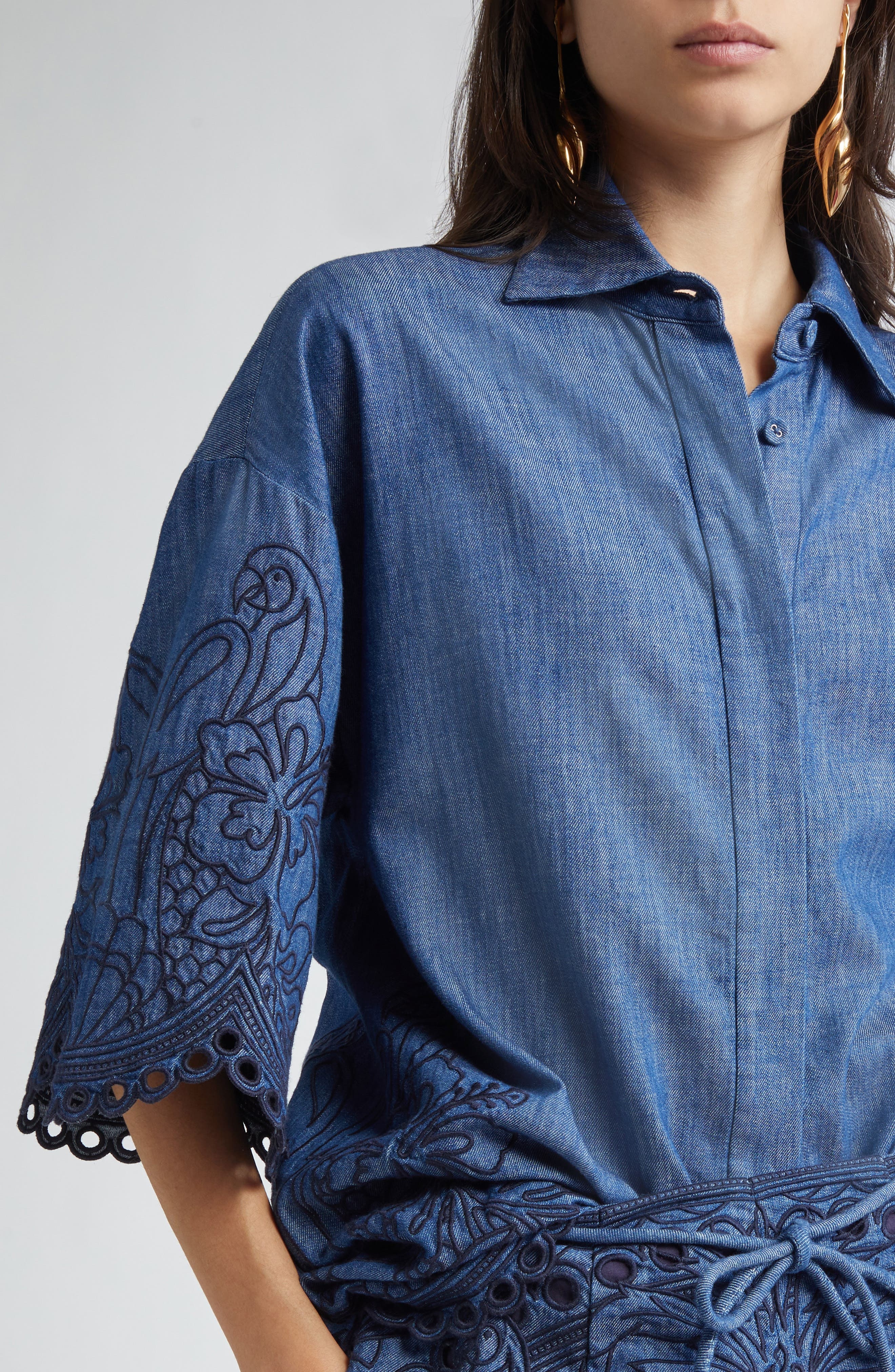 Zimmermann Coco Embroidered Chambray Shirt in Railway Blue at Nordstrom - 5