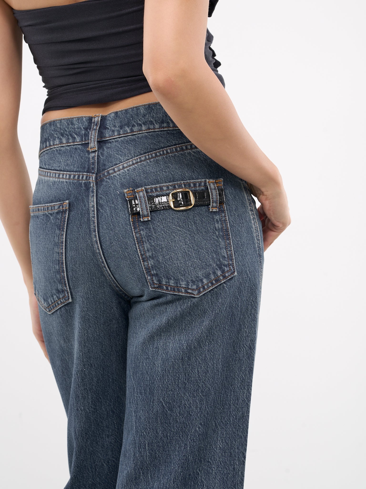 Wide Leg Denim Jeans - 5
