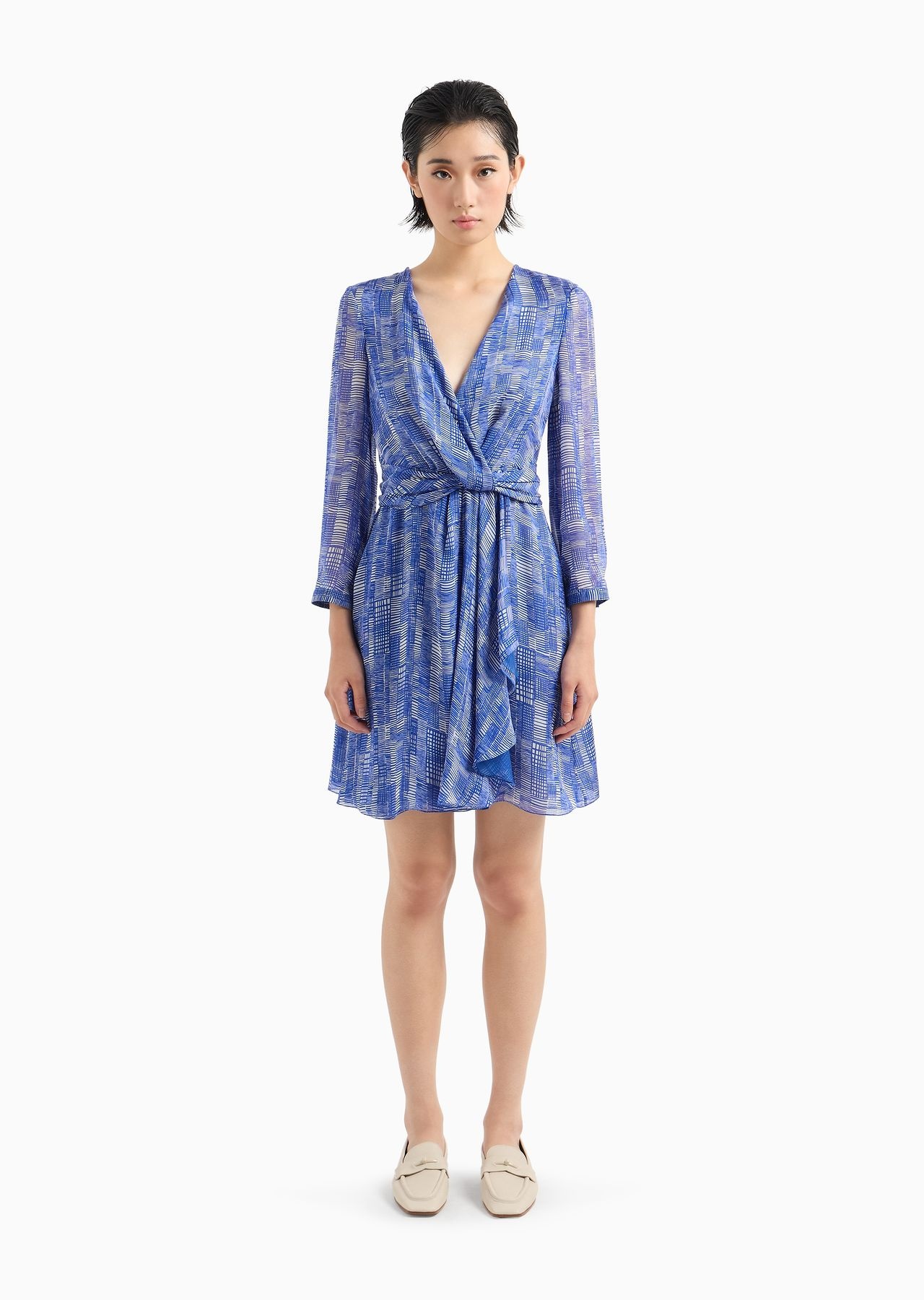 Silk-chiffon dress with crossover neckline and all-over geometric print - 2