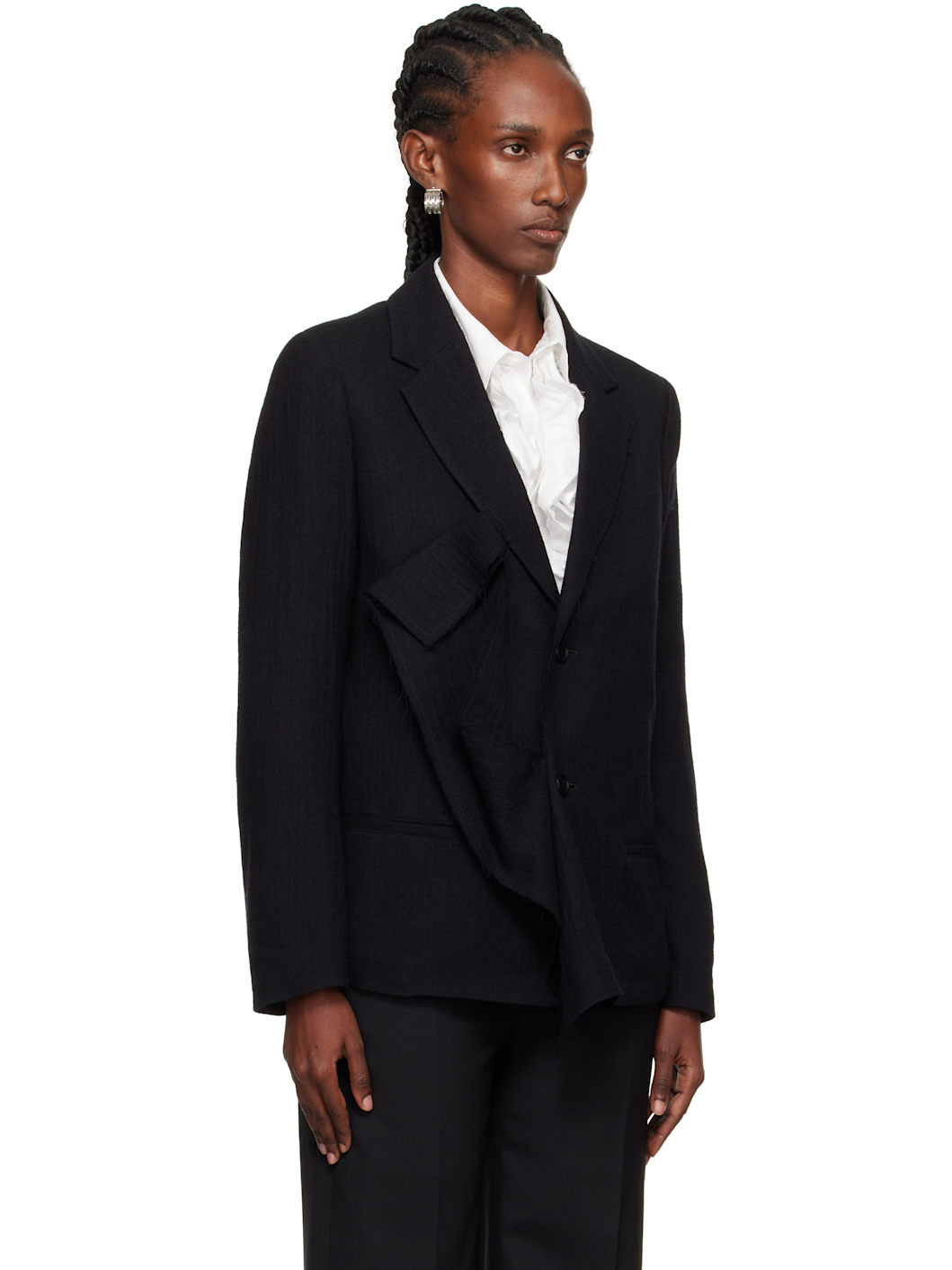 Black O-Left Front Drape Blazer - 2