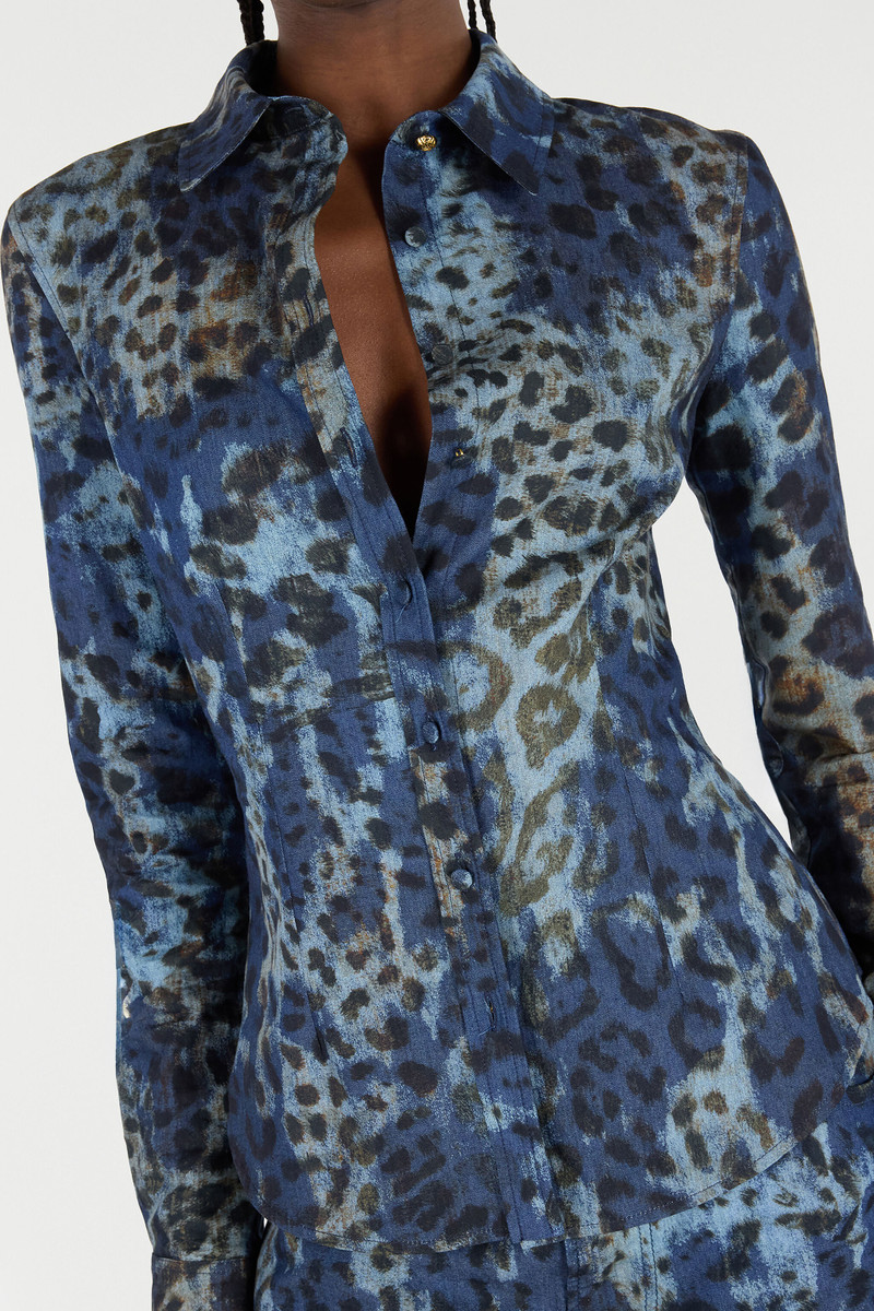 Cotton Shirt with Jaguar Skin Print 7
