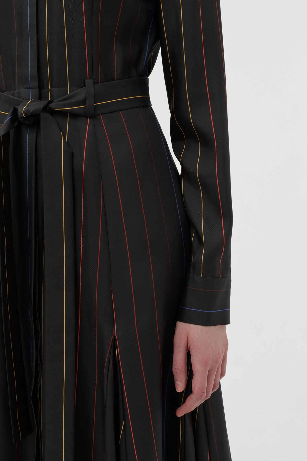 Galway Shirtdress in Charcoal Multi Pinstripe Silk Twill - 8