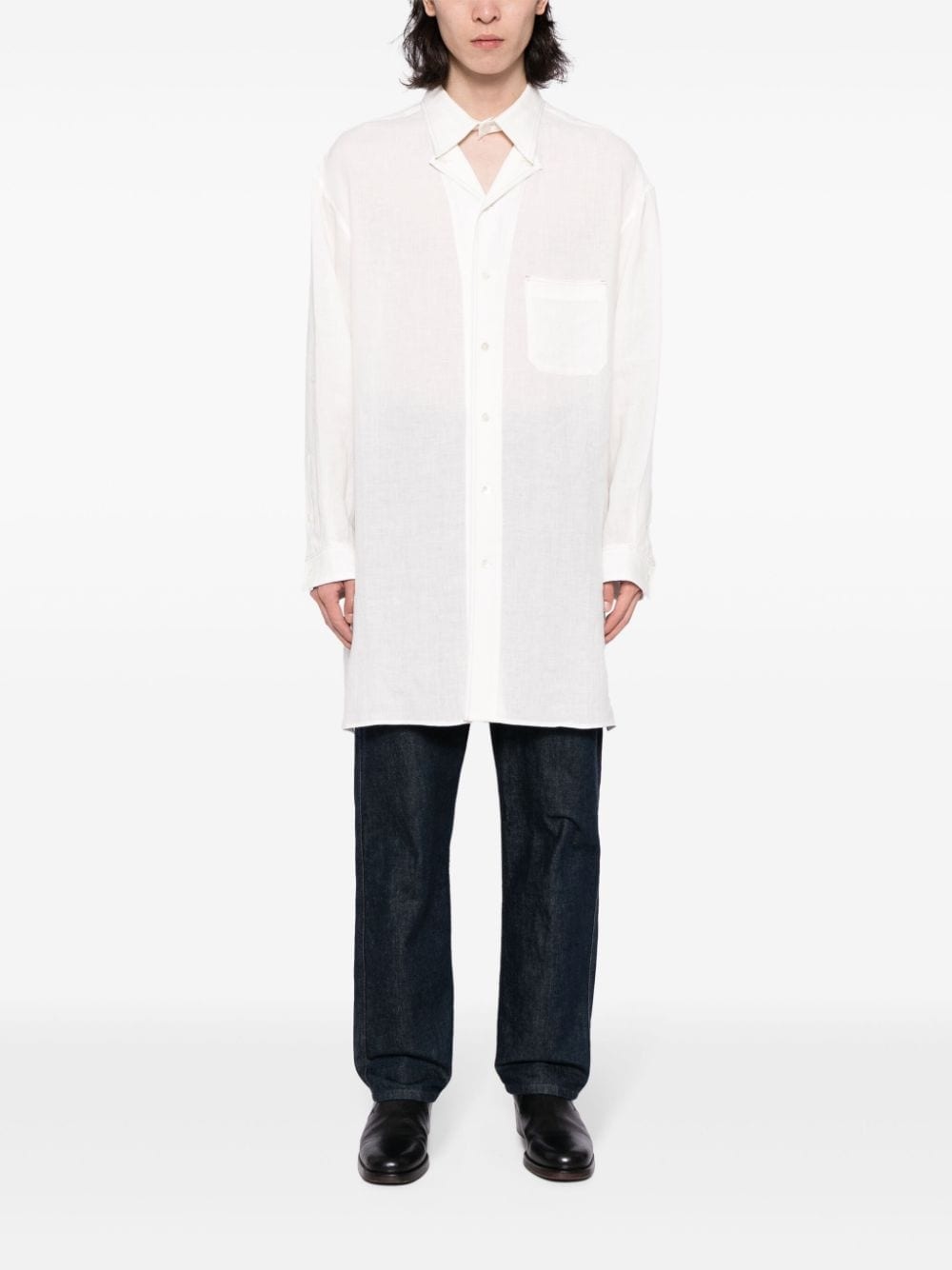 contrast-stitching linen shirt - 2