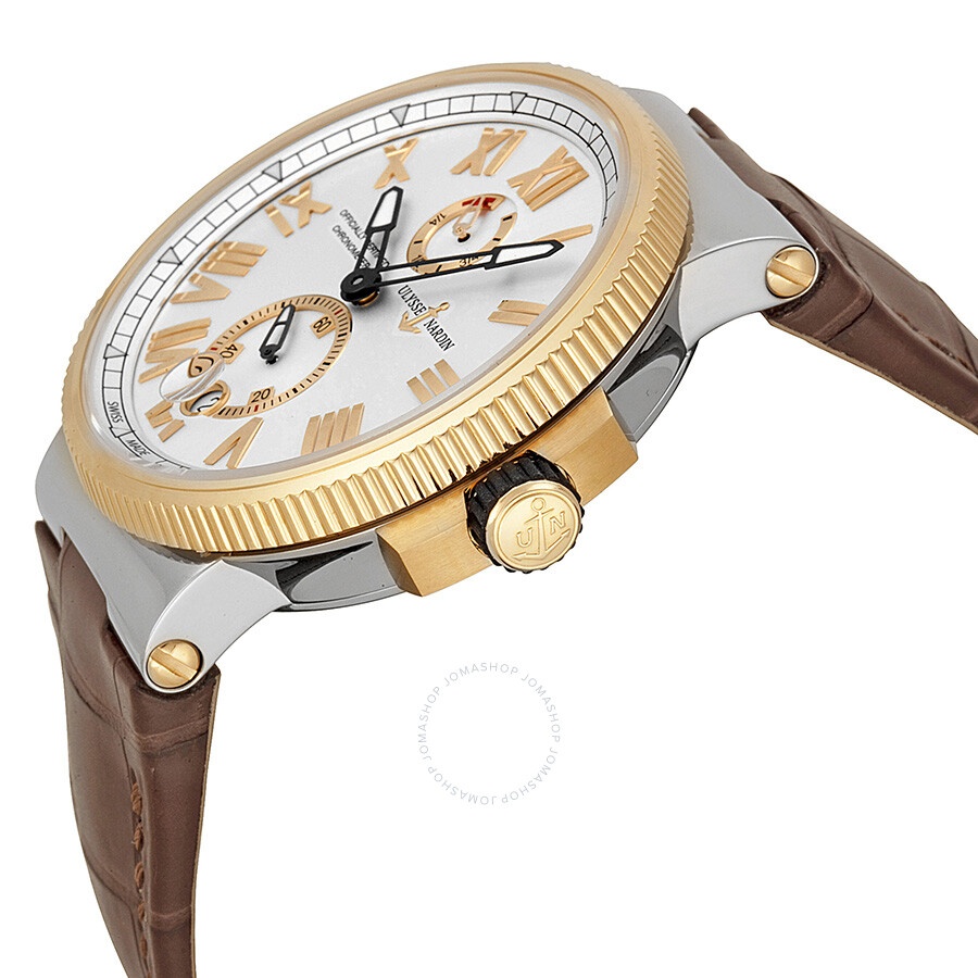 Ulysse Nardin Marine Chronometer Silver Dial Brown Leather Men's Watch 1185-122-41 - 2
