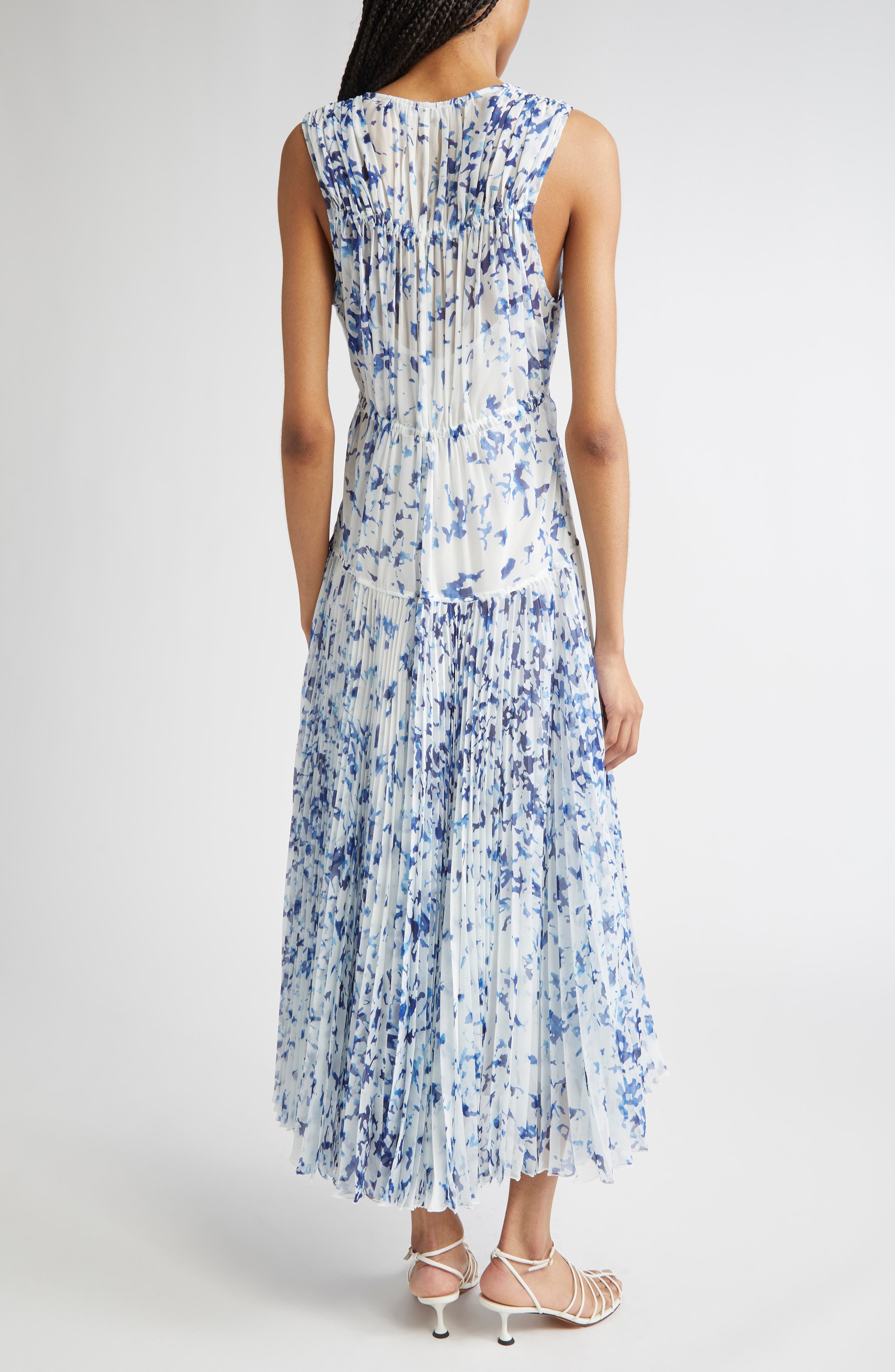 Proenza Schouler Pat Print Pleated Sleeveless Chiffon Dress in Off White Multi at Nordstrom - 2