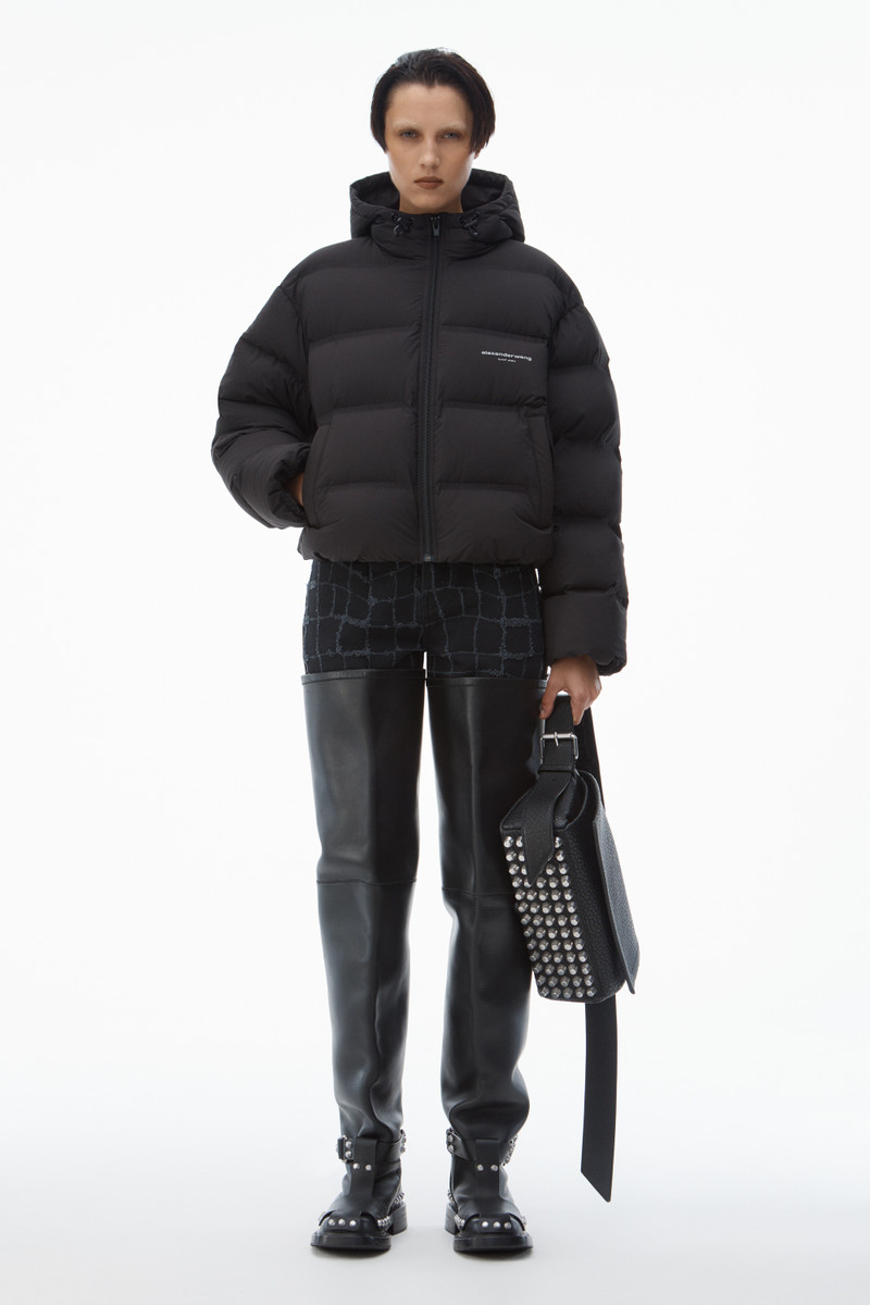 Alexander Wang cropped hooded puffer coat with reflective logo outlook