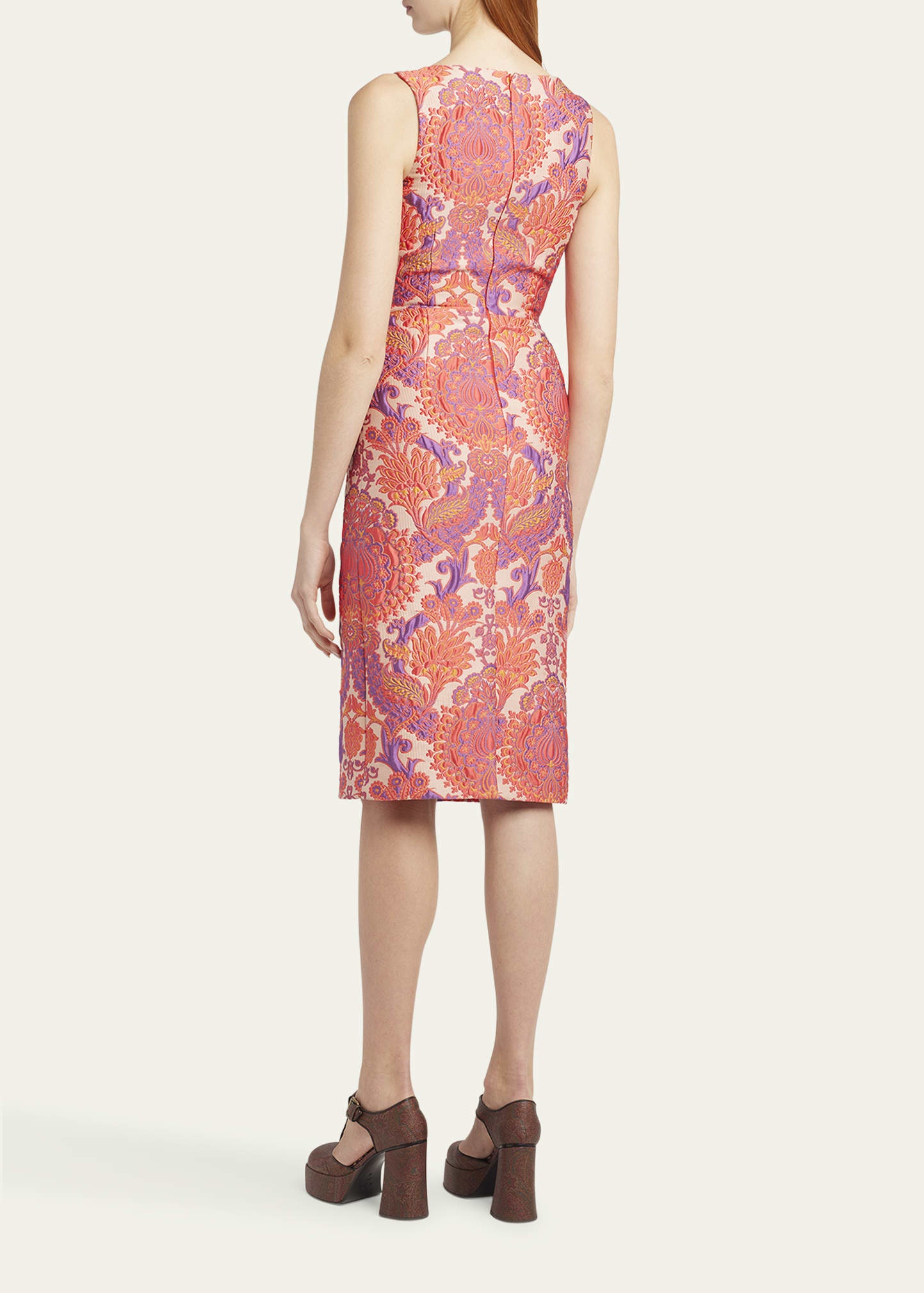 Sleeveless Brocade Sheath Dress - 3