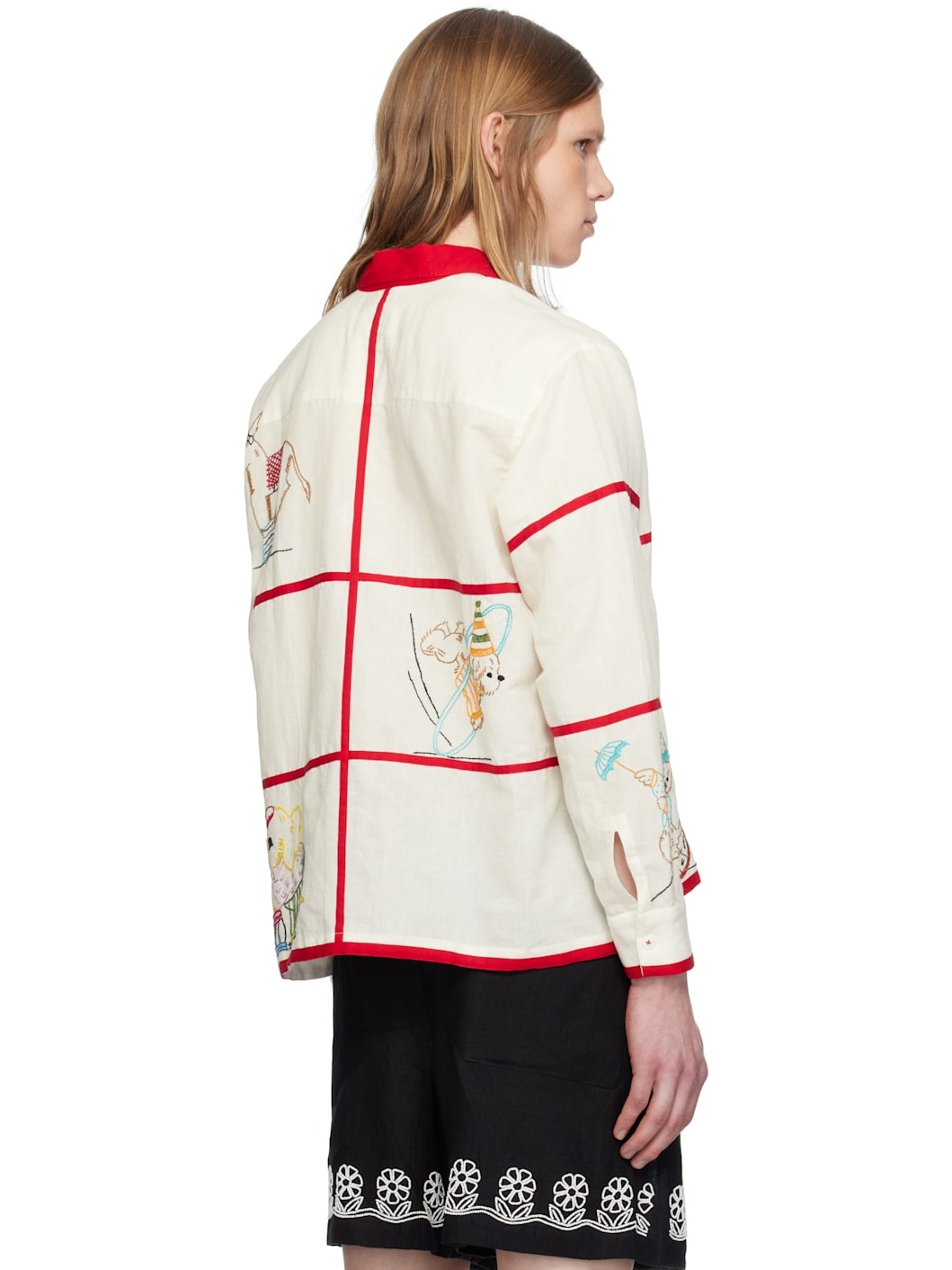 White & Red Whimsy Embroidered Shirt - 3