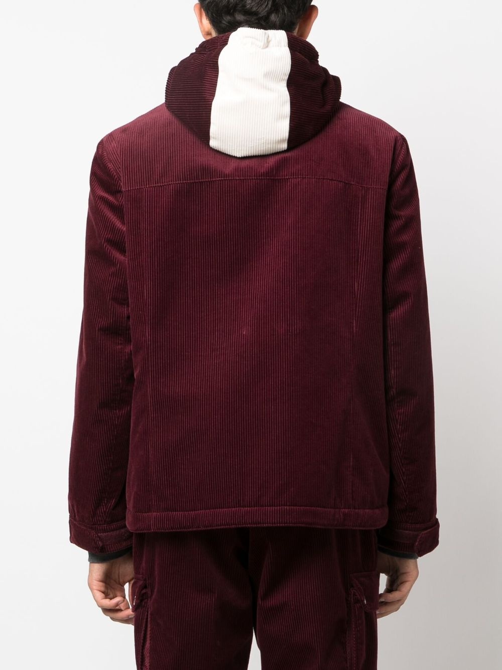 logo-embroidered corduroy hooded jacket - 4