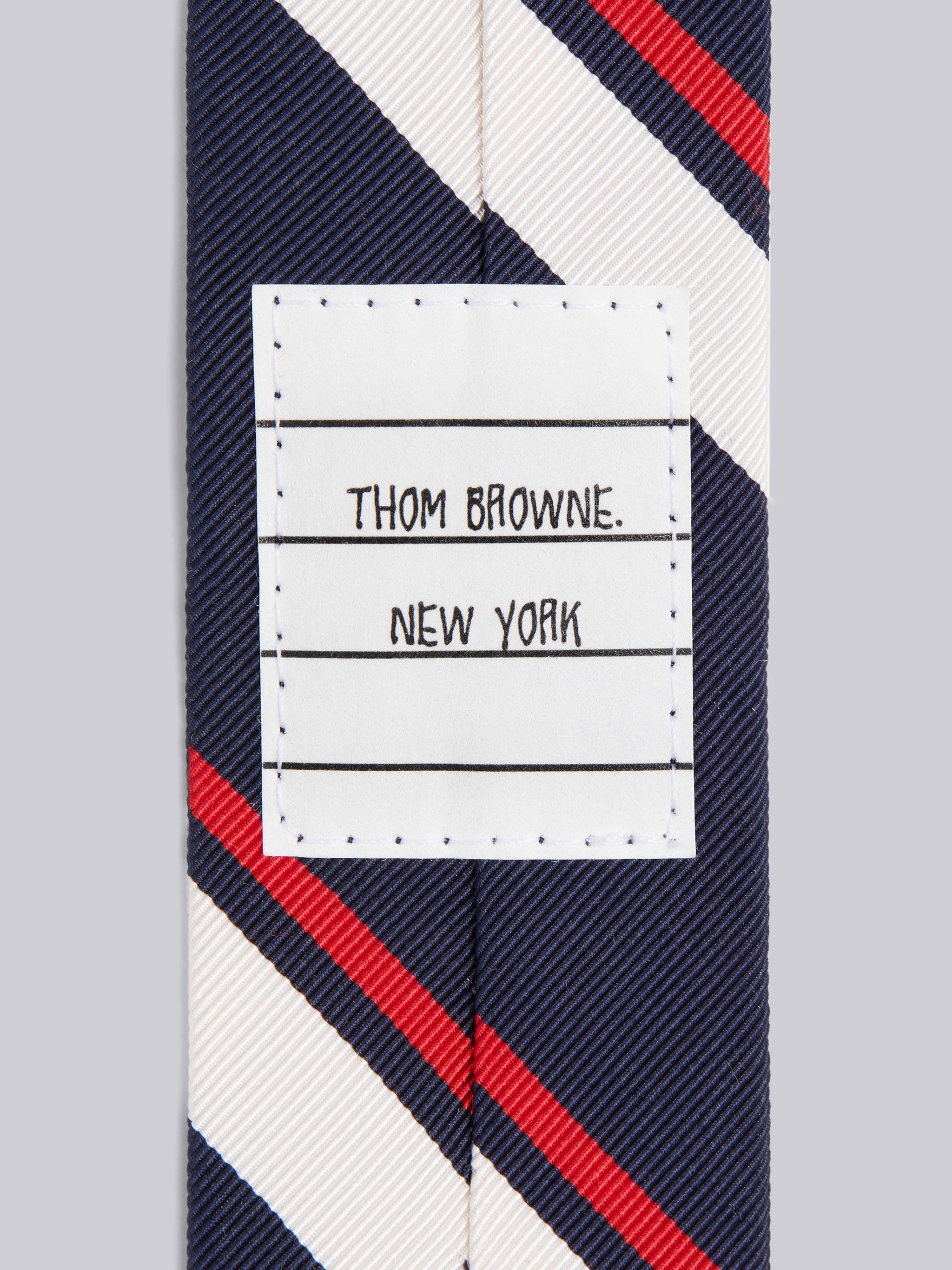 Navy Silk Cotton Jacquard Bold Rep Stripe Classic Tie - 2