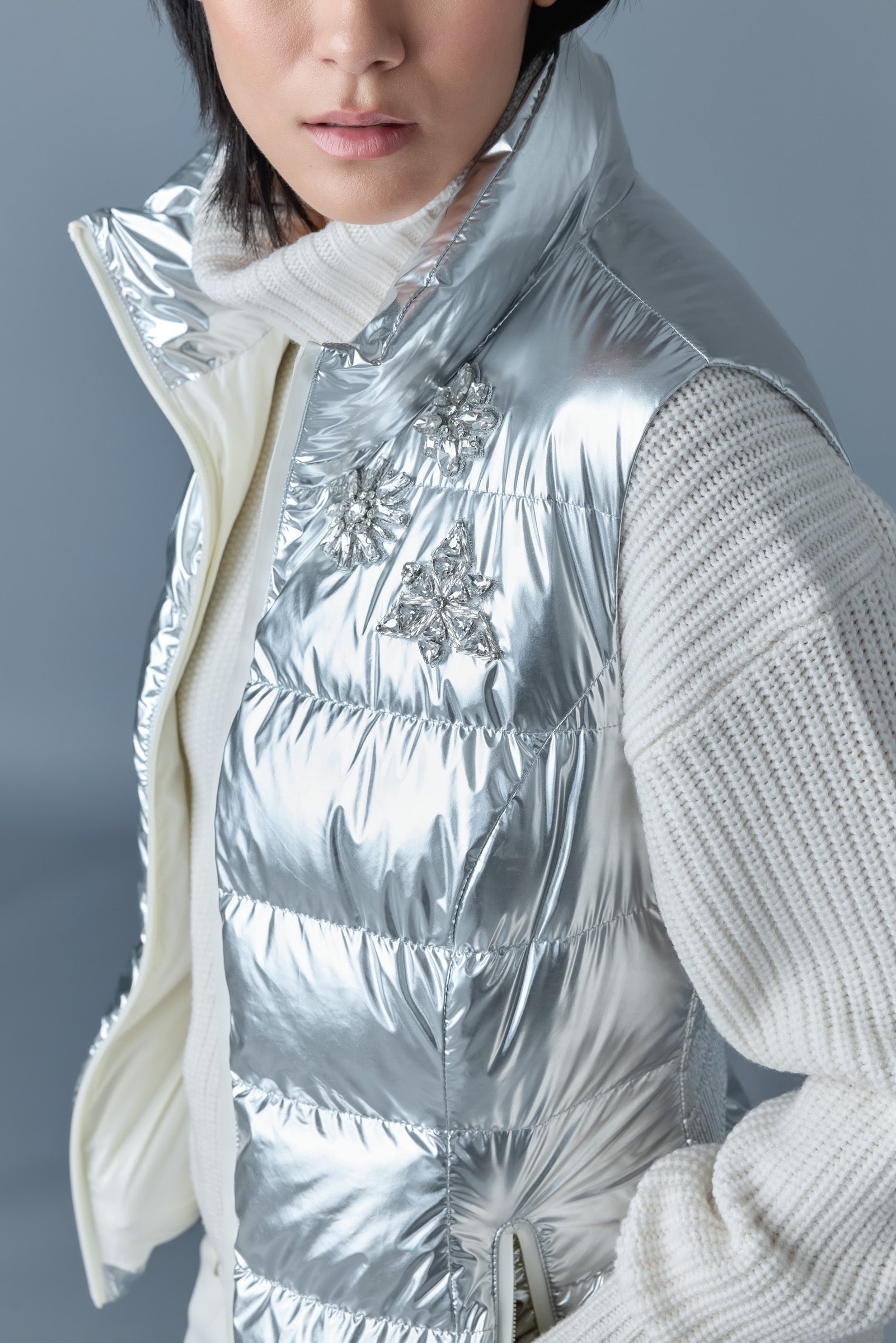 GISELA-MSF Metallic laminate snowflake down vest - 5