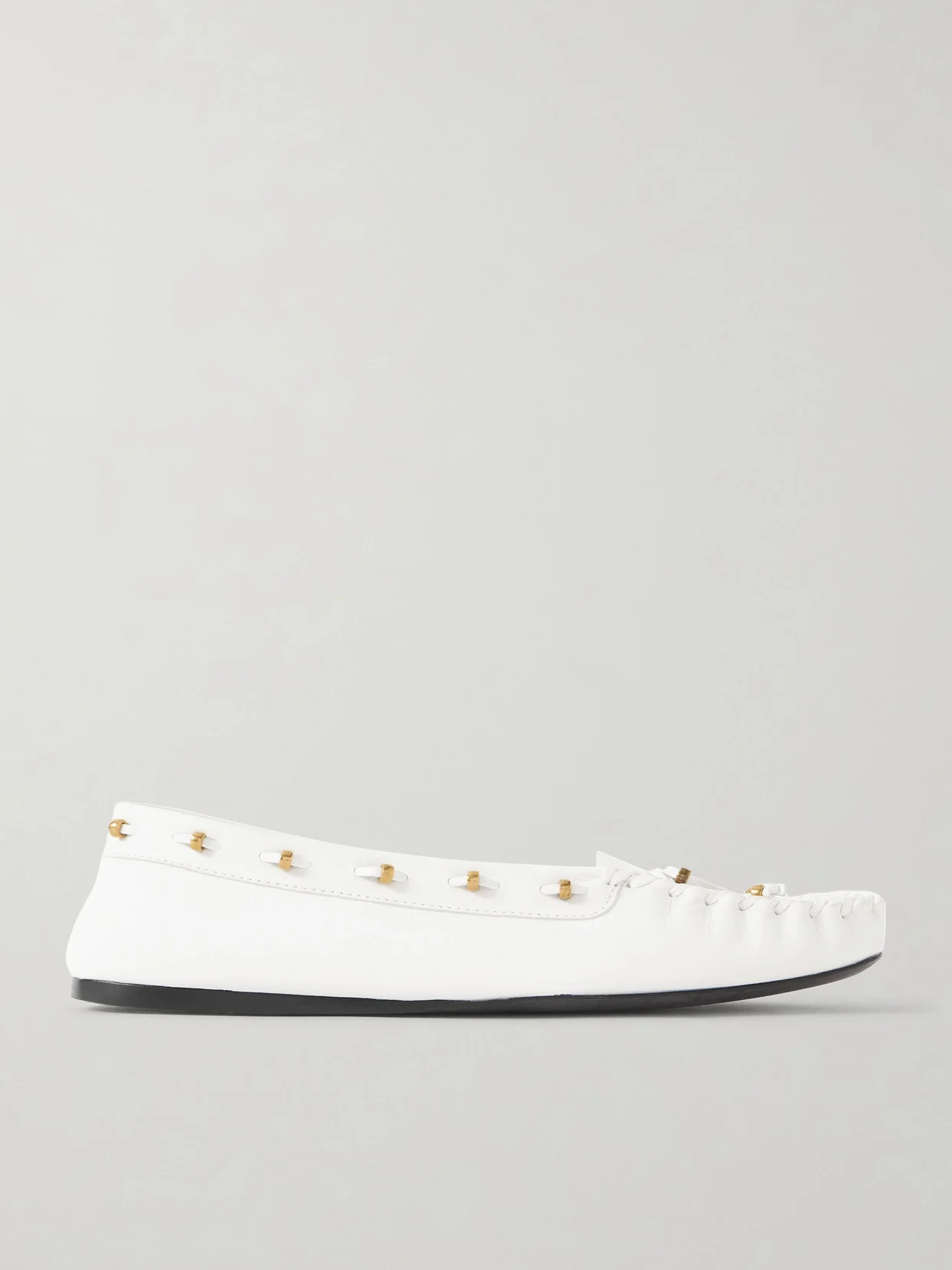 Milly Embellished Whipstitched Textured-leather Loafers - 1