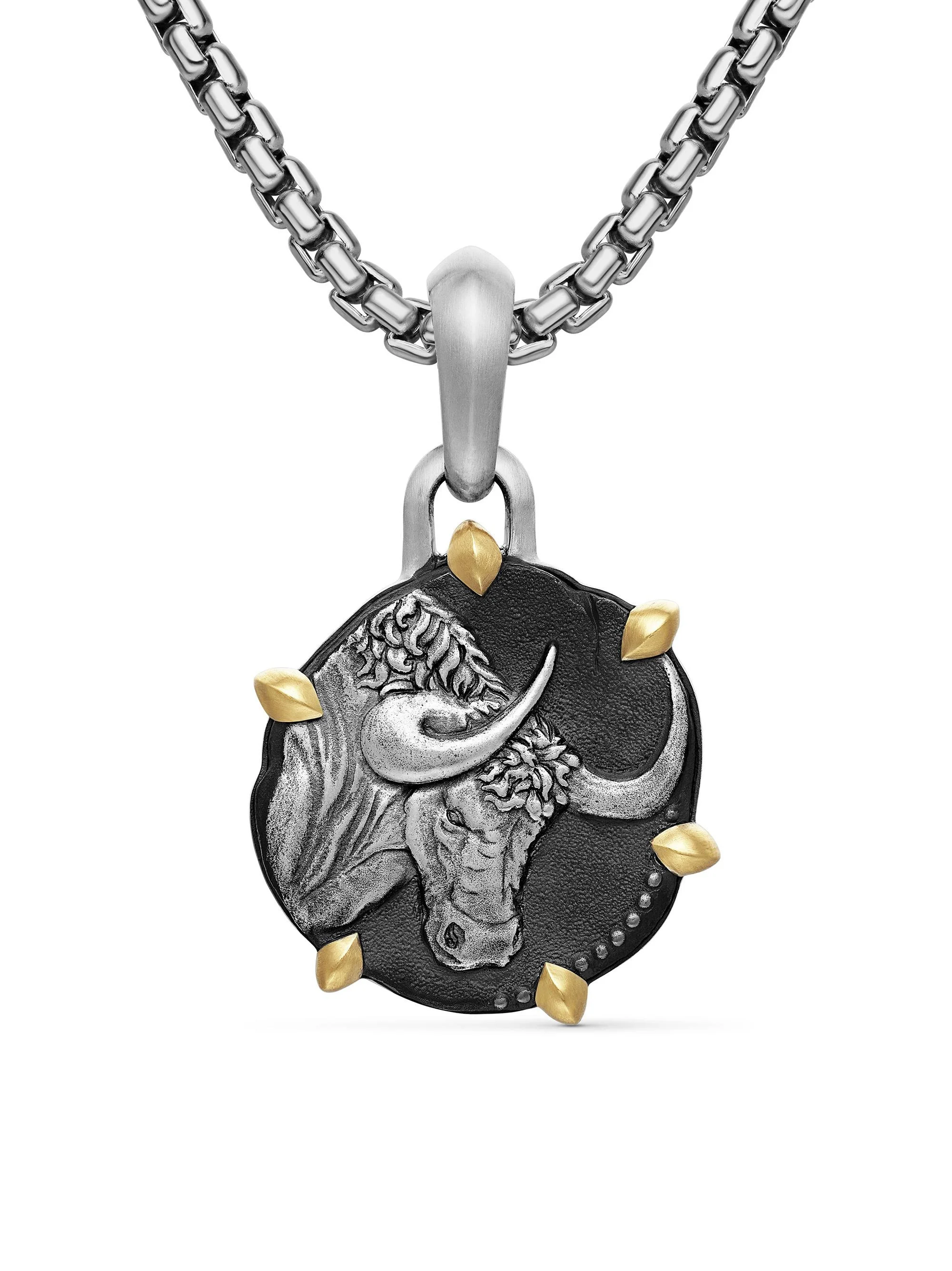 Men's Pisces Amulet in Sterling Silver with 18K Yellow Gold, 33mm - Taurus - 1