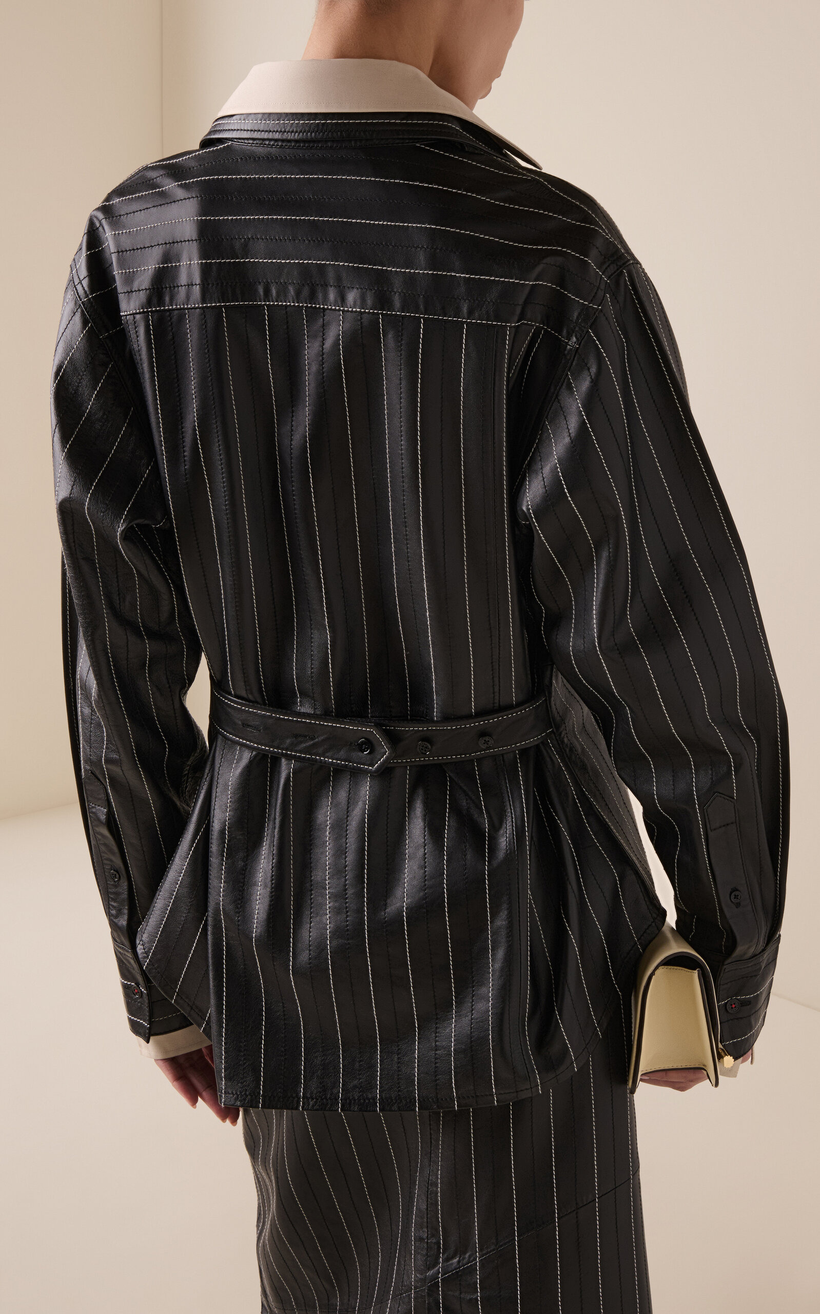 Tab Detailed Leather Shirt black/white - 4