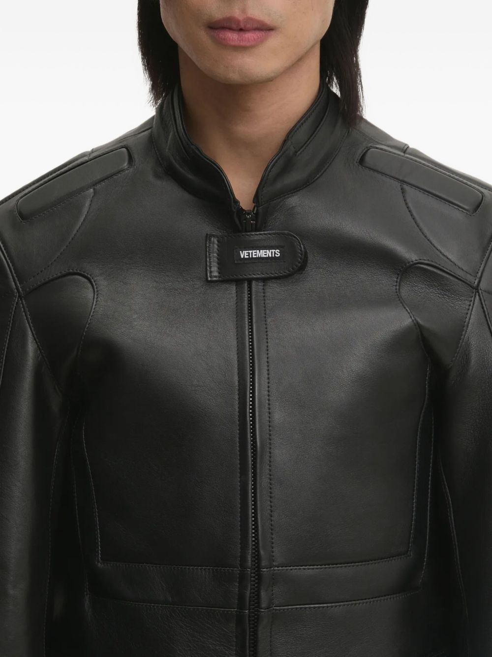 logo-embossed leather jacket - 4