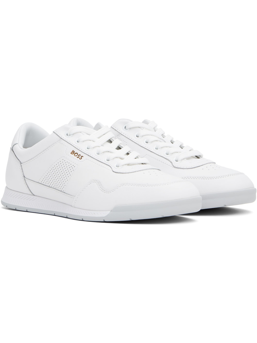 White Nappa-Leather Perforated Details Sneakers - 4