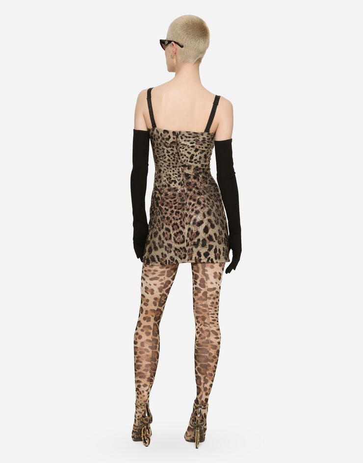 Leopard-print jersey minidress with fusible rhinestones - 2