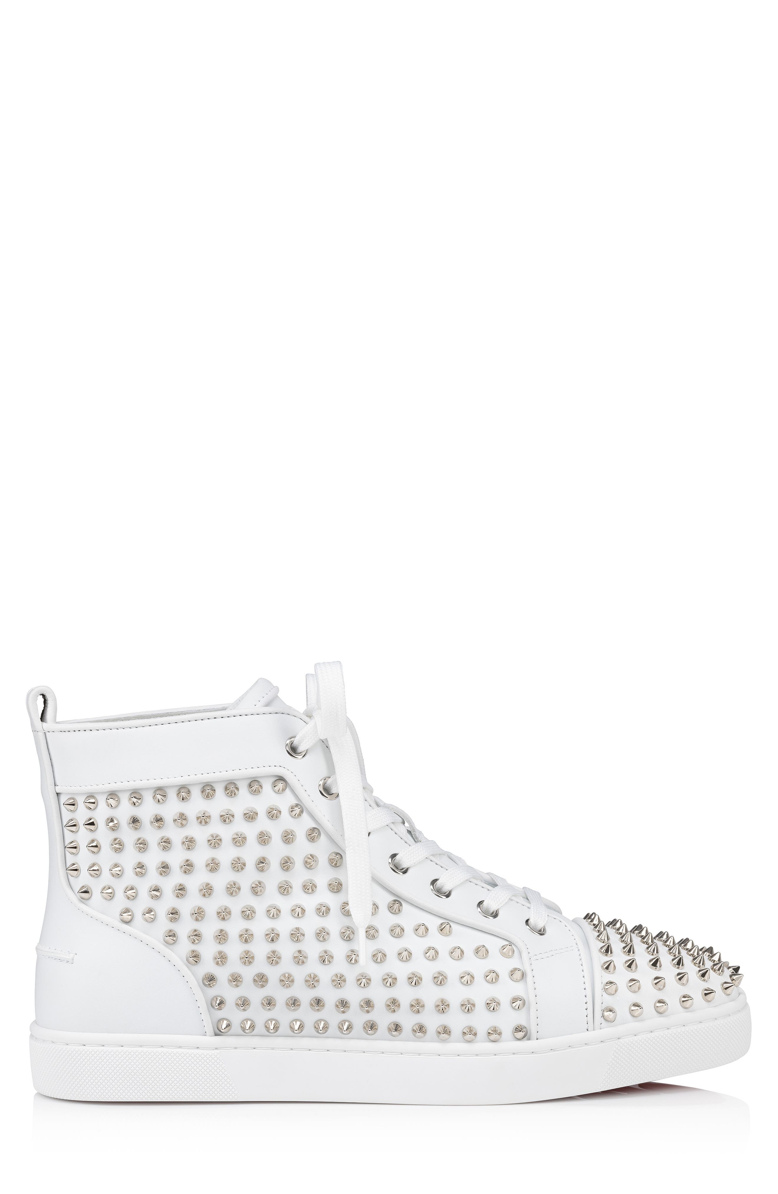 Christian Louboutin Louis Allover Spikes High Top Sneaker in White/Silver at Nordstrom - 3