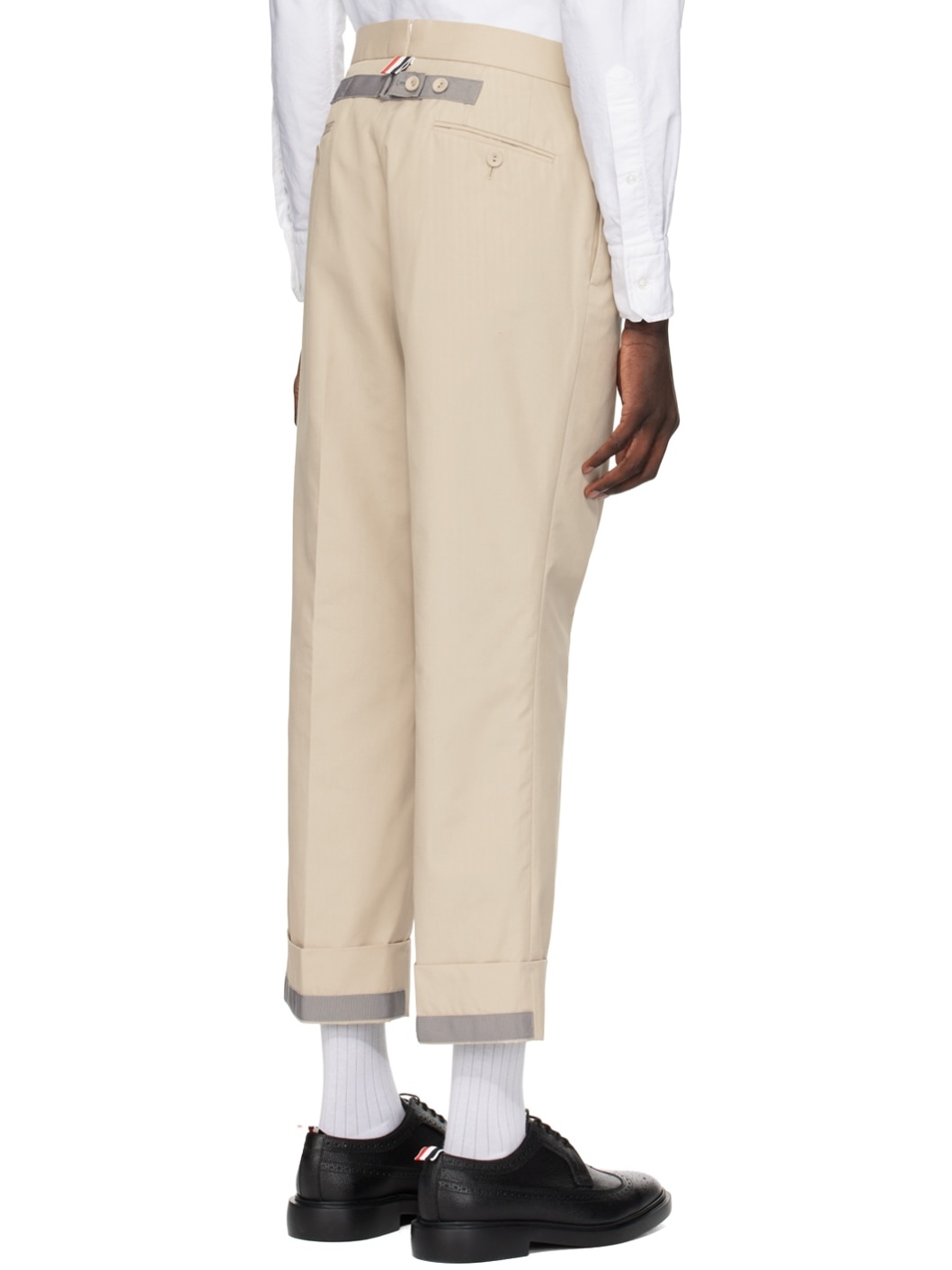 Beige Backstrap Trousers - 3