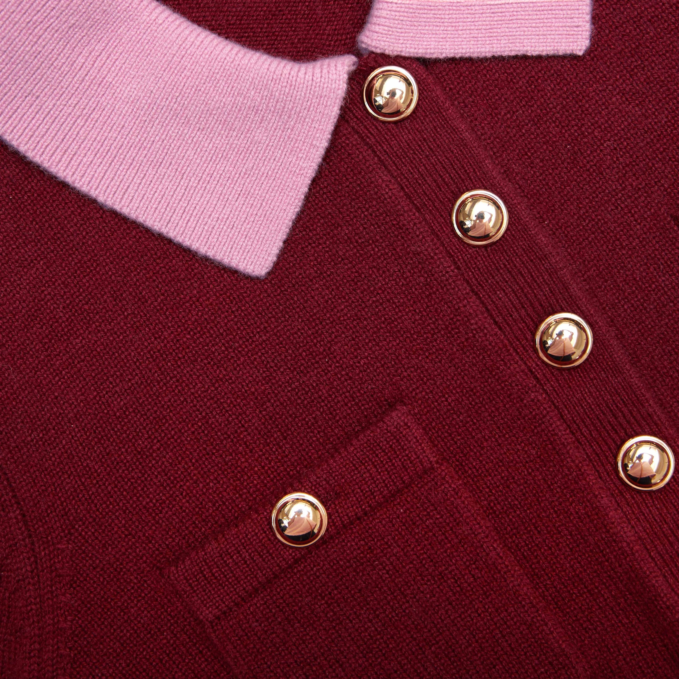 Burgundy Pink Contrast Collar Knit Top - 5