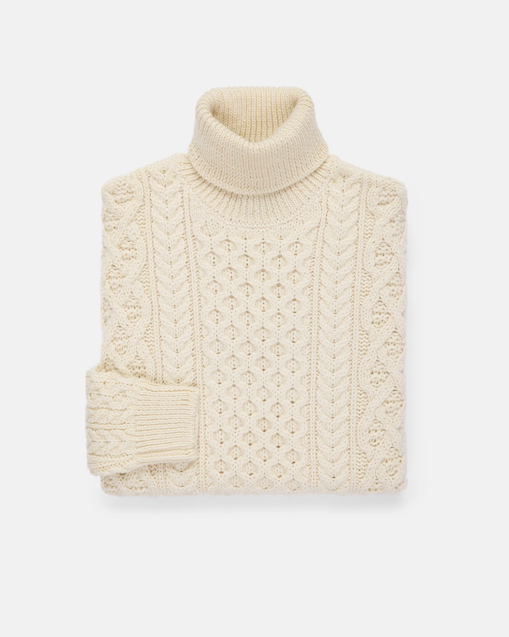 MADE-IN-IRELAND NATURAL ARAN KNIT TURTLENECK SWEATER - 1