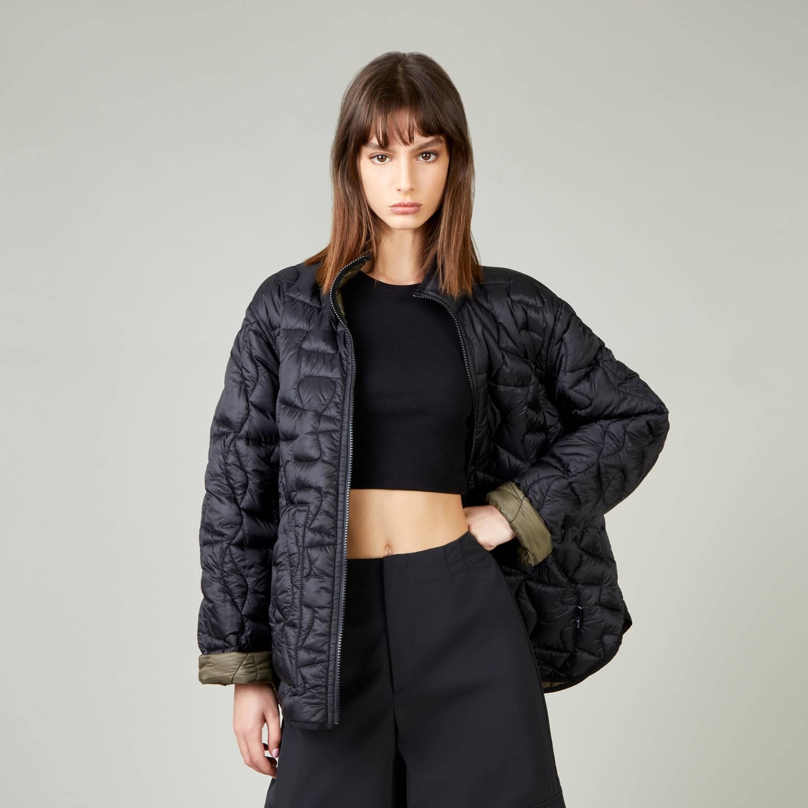 Quilted Bomber Jacket Green Black - 4