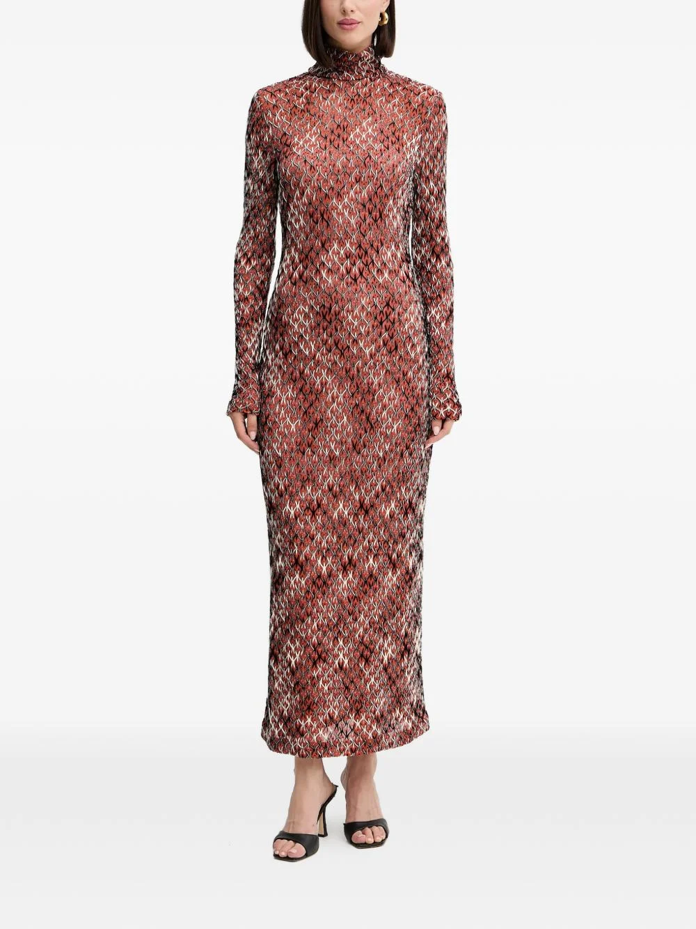 long-sleeve patterned midi dress - 1