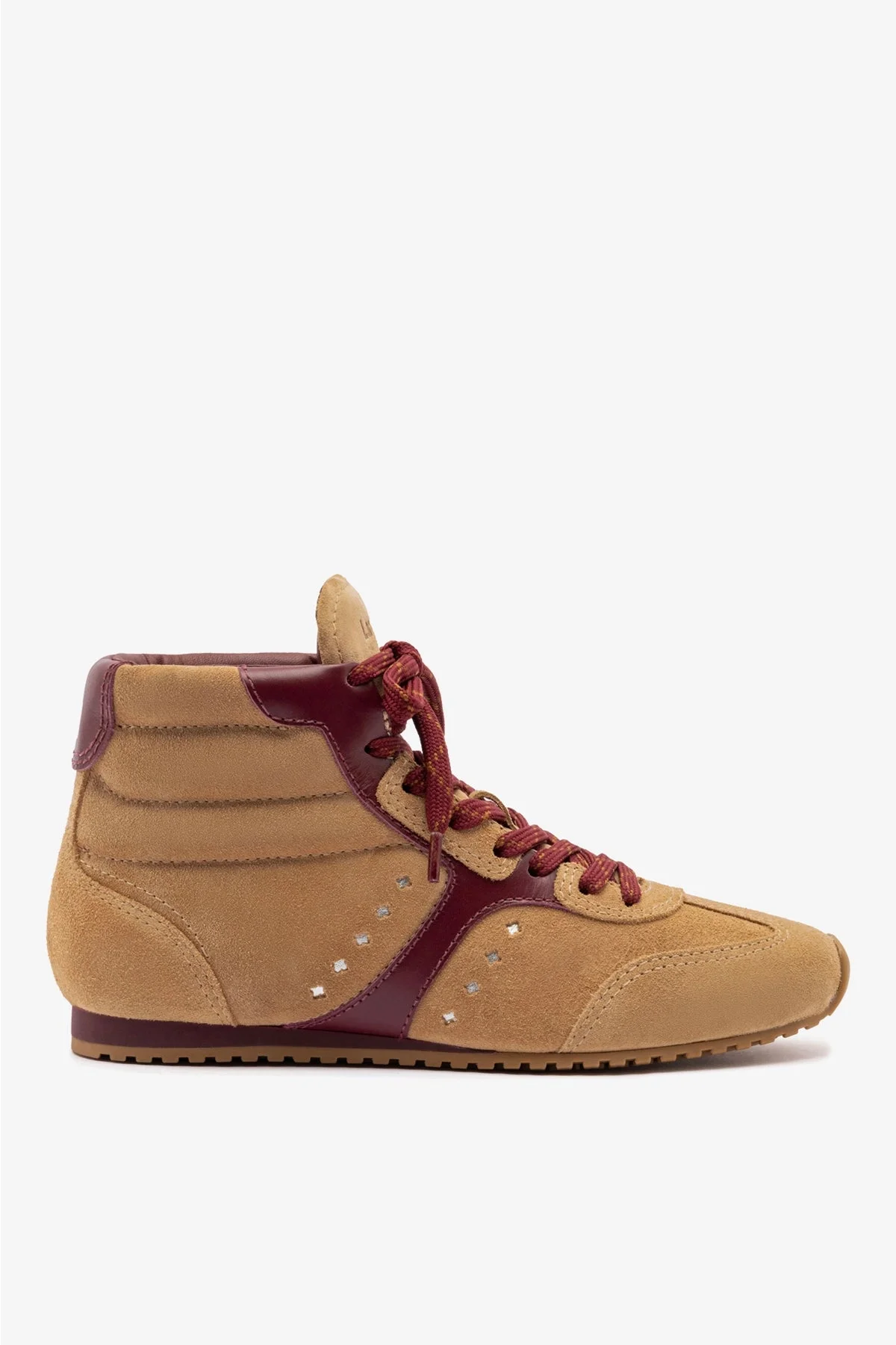 Stella Mid Sneaker In Peanut Suede and Burgundy Leather - 1