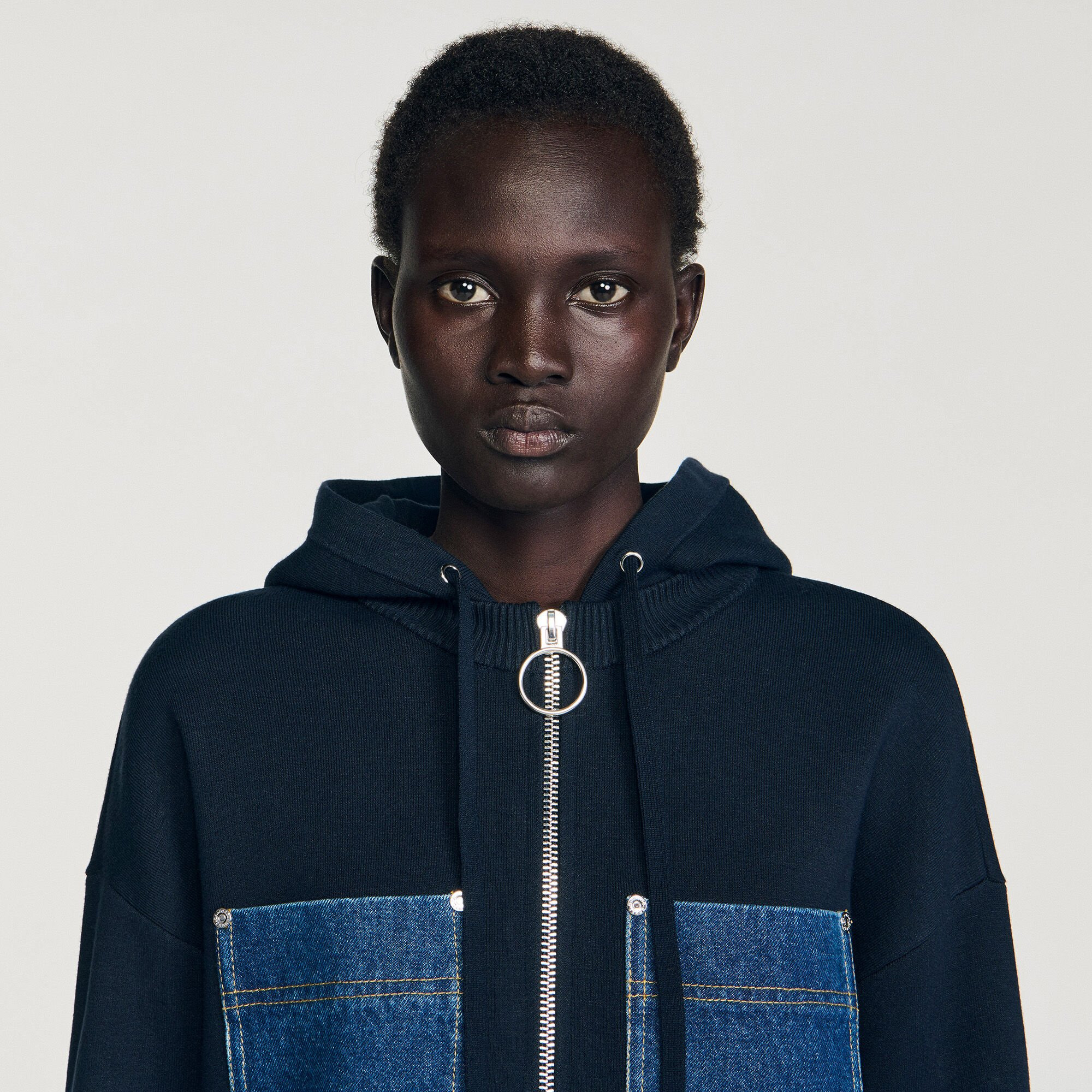KNIT AND DENIM SWEATSHIRT - 3