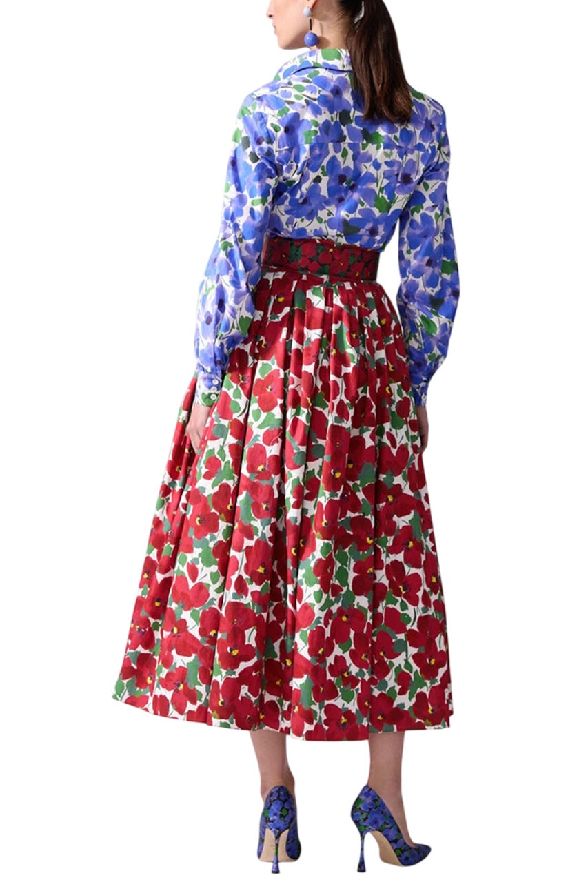 FLORAL-PRINT CUMMERBUND MIDI SKIRT - 3