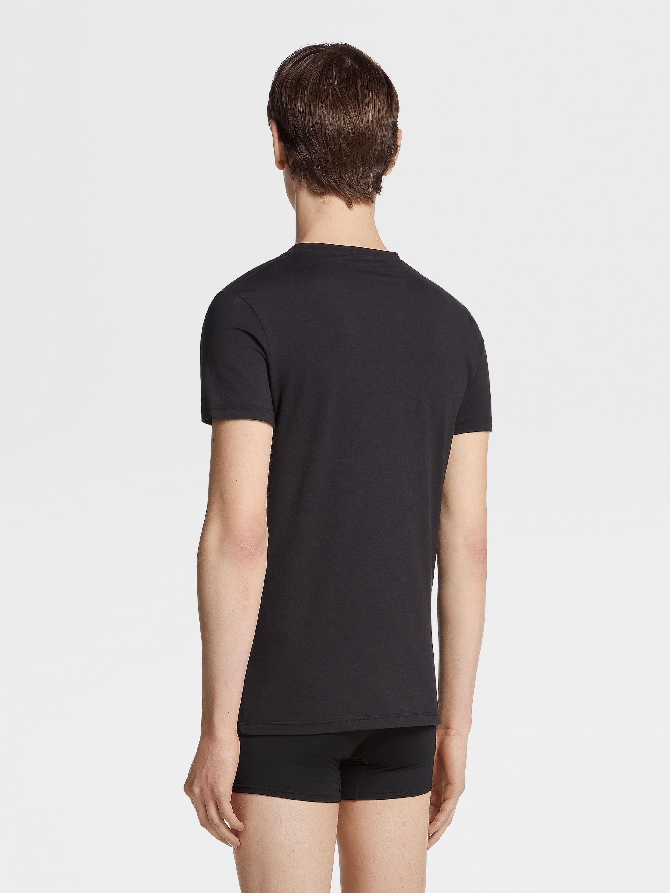 BLACK STRETCH COTTON T-SHIRT - 4