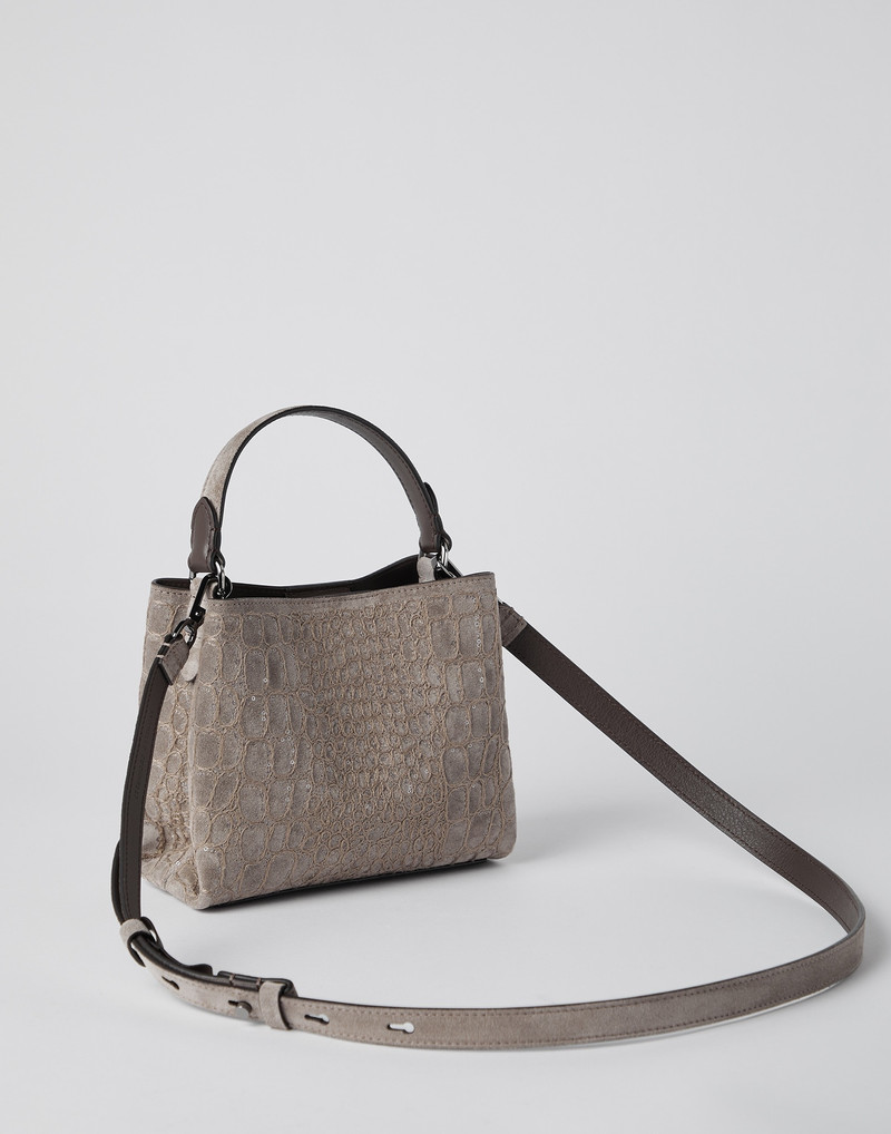 Crocodile embroidery bag in suede 2