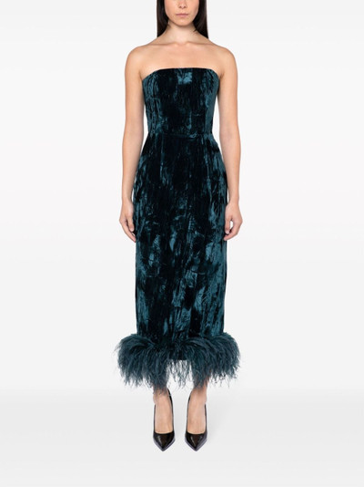 16ARLINGTON Minelli feather-trimmed midi dress outlook