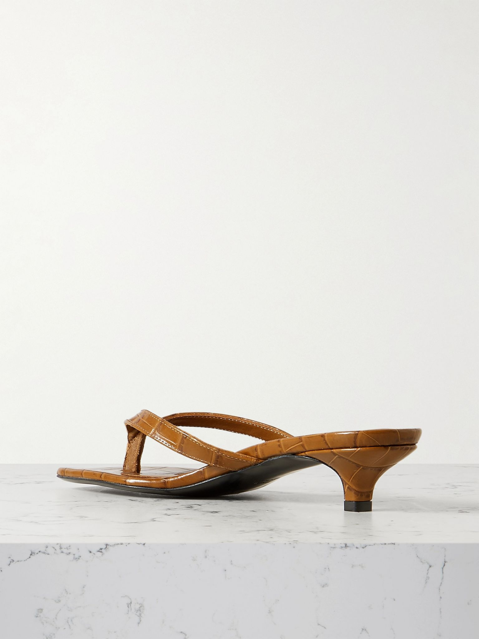 Croc-effect leather sandals Camel - 3