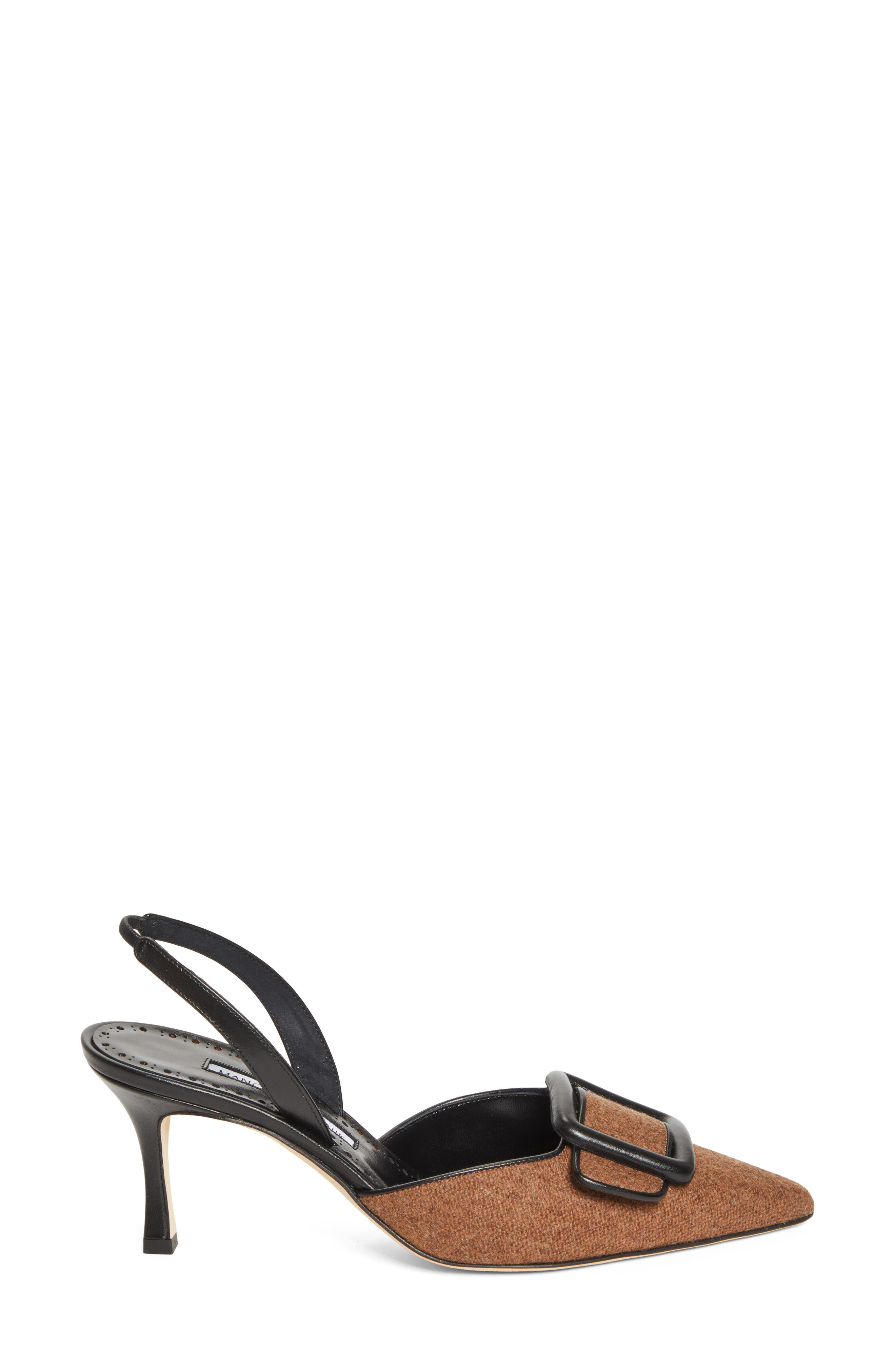 Manolo Blahnik Mayslibi Buckle Slingback Pump in Black/Medium Brown at Nordstrom - 3