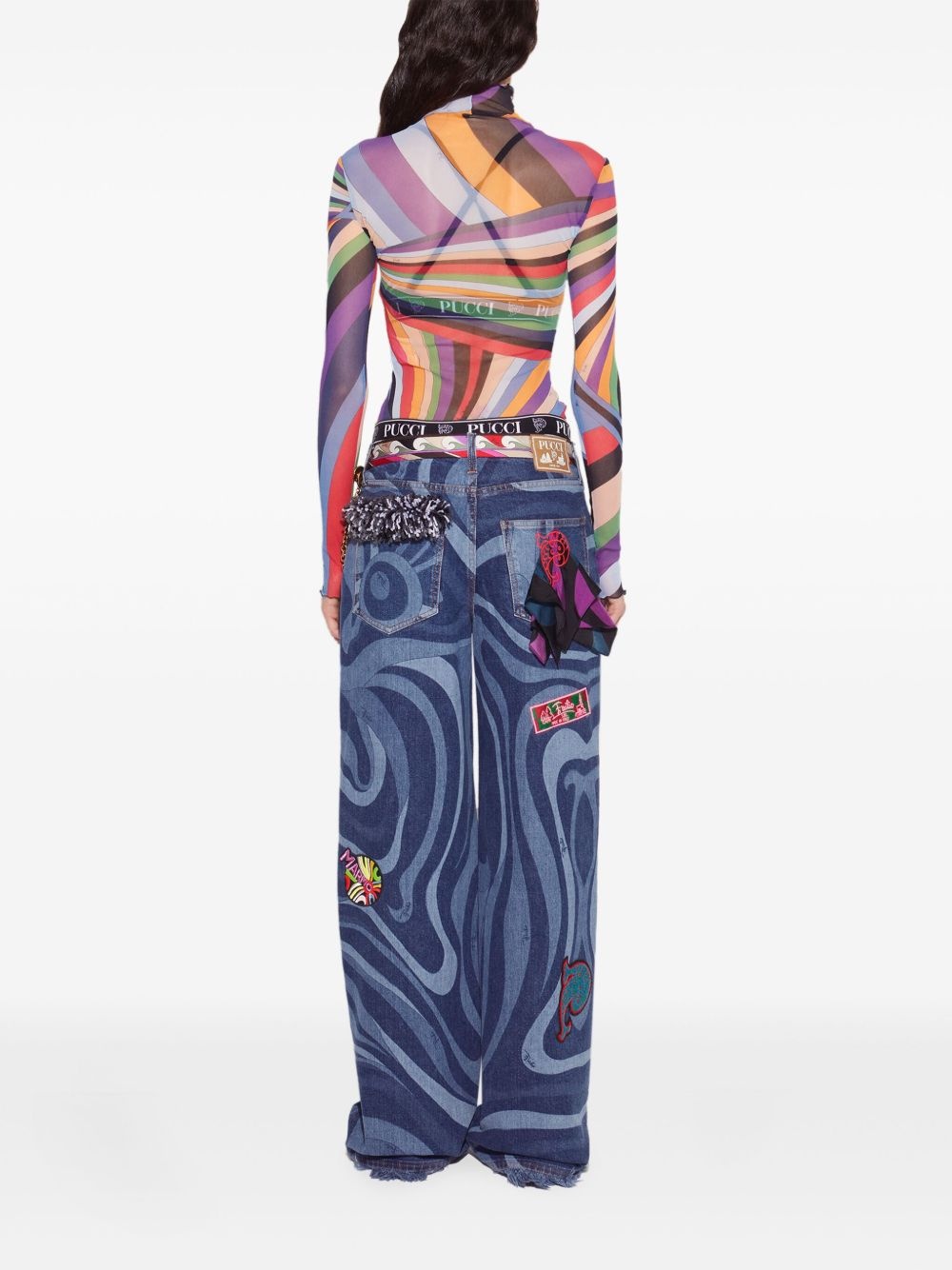 Marmo-print embellished jeans - 4