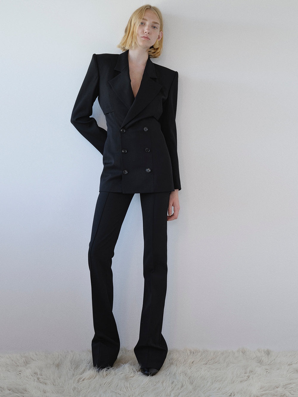 Fitted Storm Flap Blazer in Black - 2