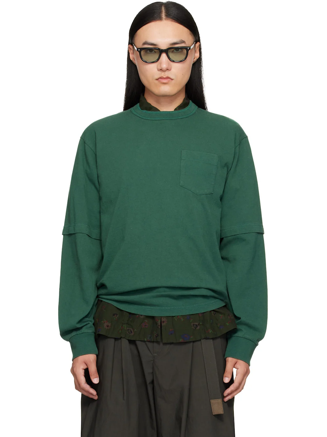 Green Cotton Jersey L/S T-shirt - 1
