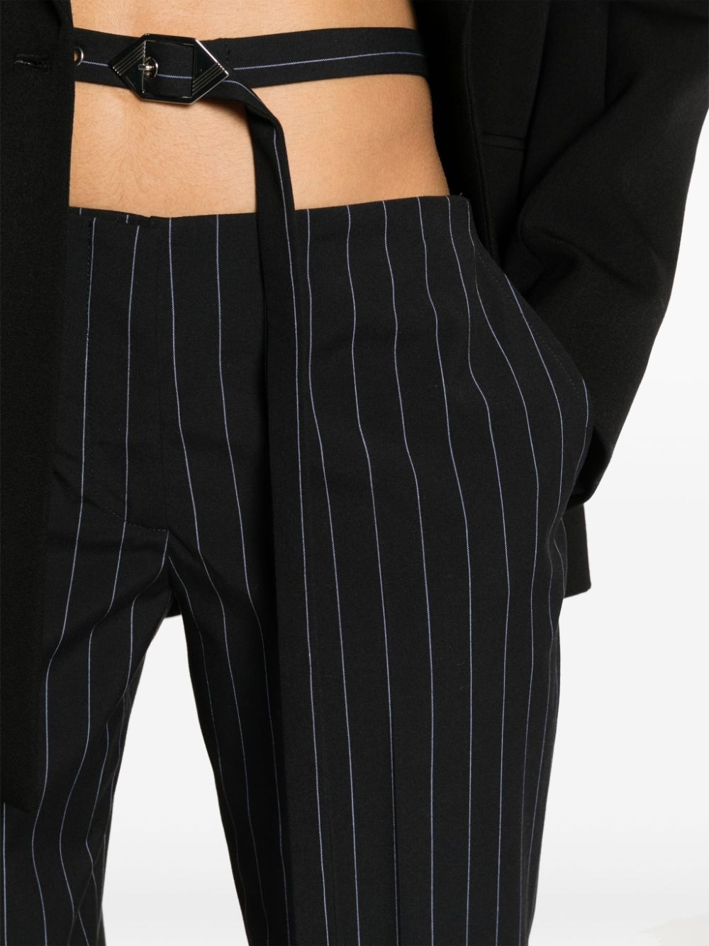 cut-out pinstriped tailored trousers - 5