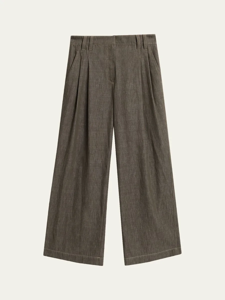 Denim-Effect Linen Wide-Leg Jeans - 1