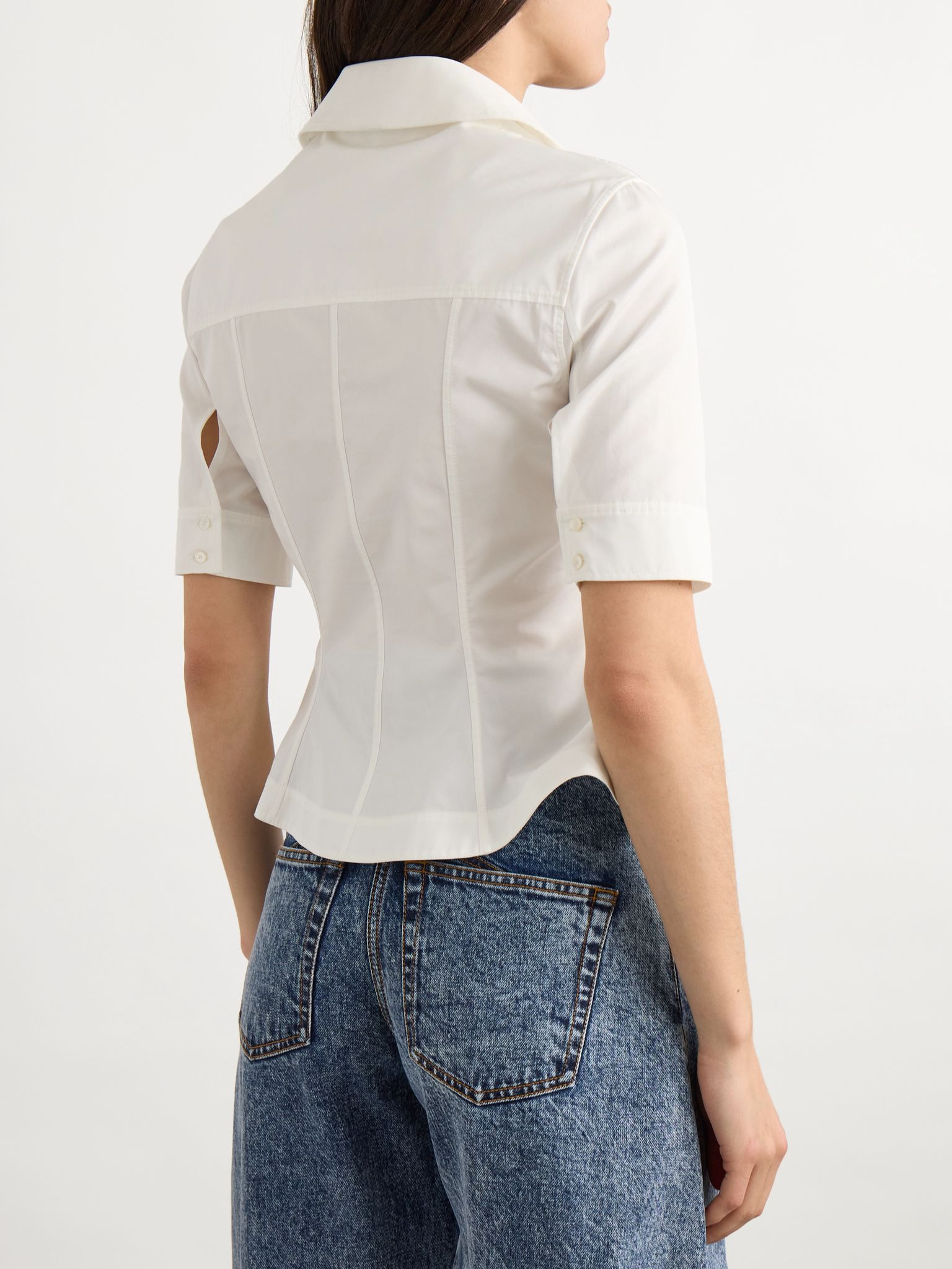 Paneled cotton-poplin peplum shirt White - 3