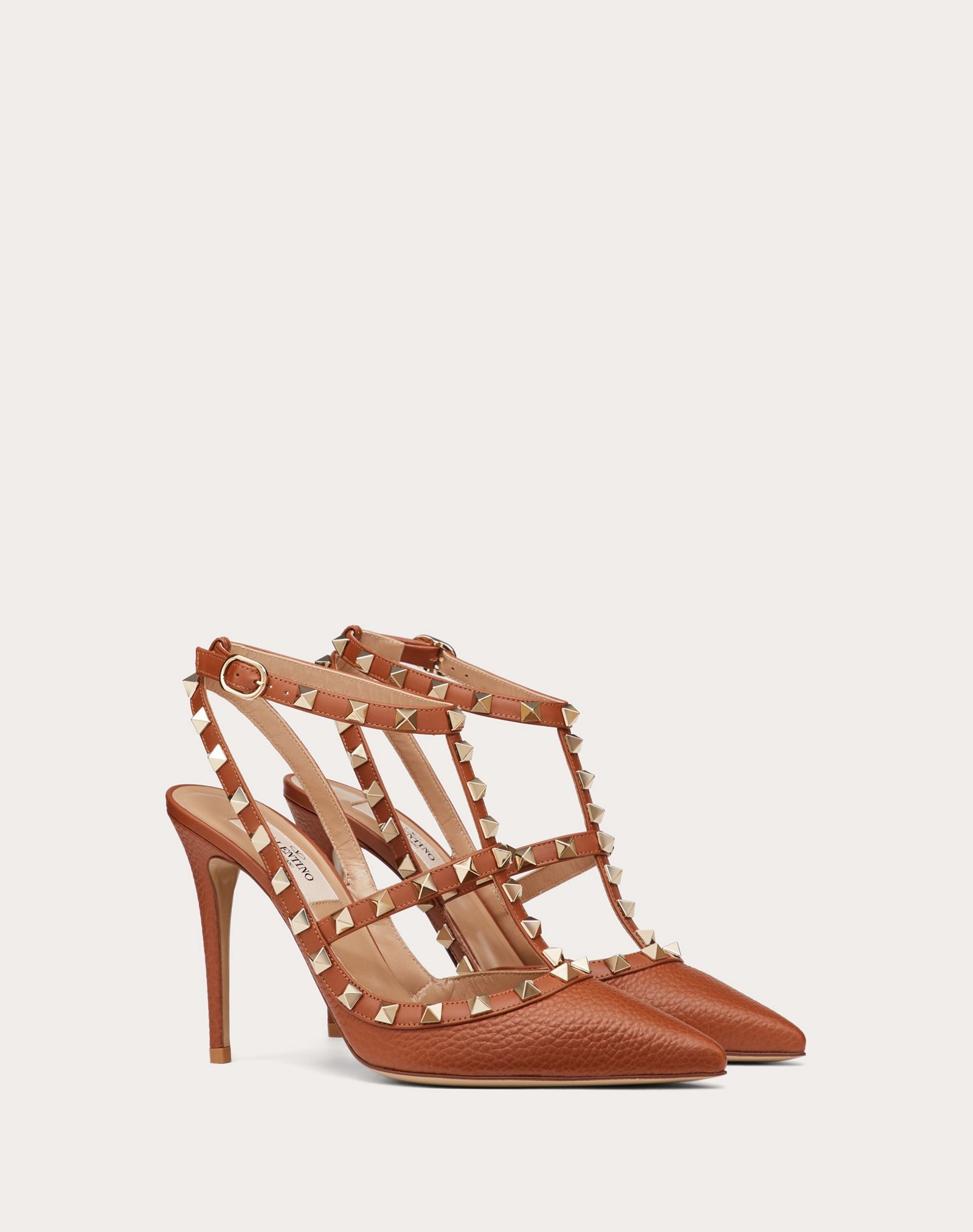 Rockstud Grainy Calfskin Ankle Strap Pump 100  mm - 2