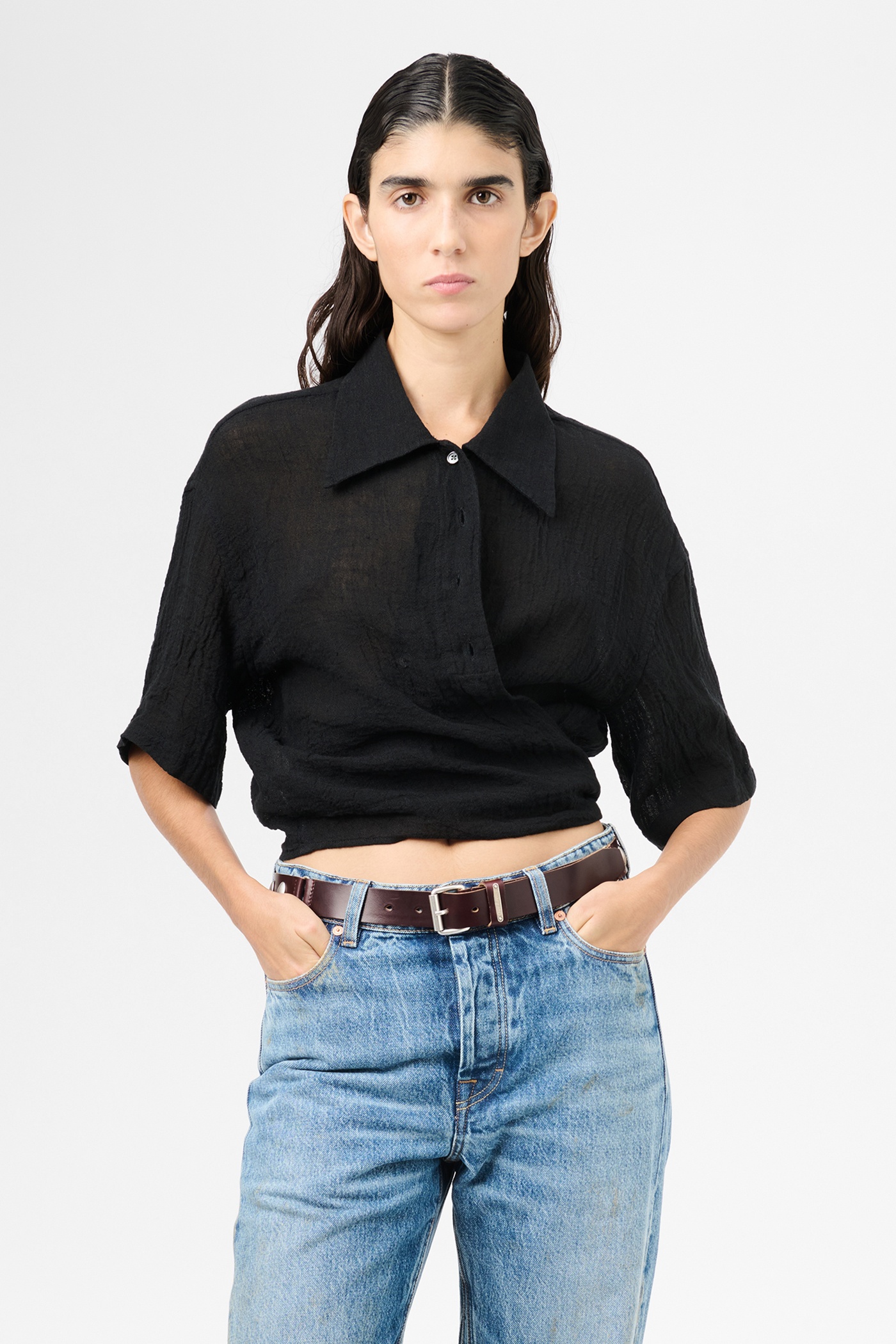 Nannas Shirt Shortsleeve Black Sparse Crepe Weave - 3