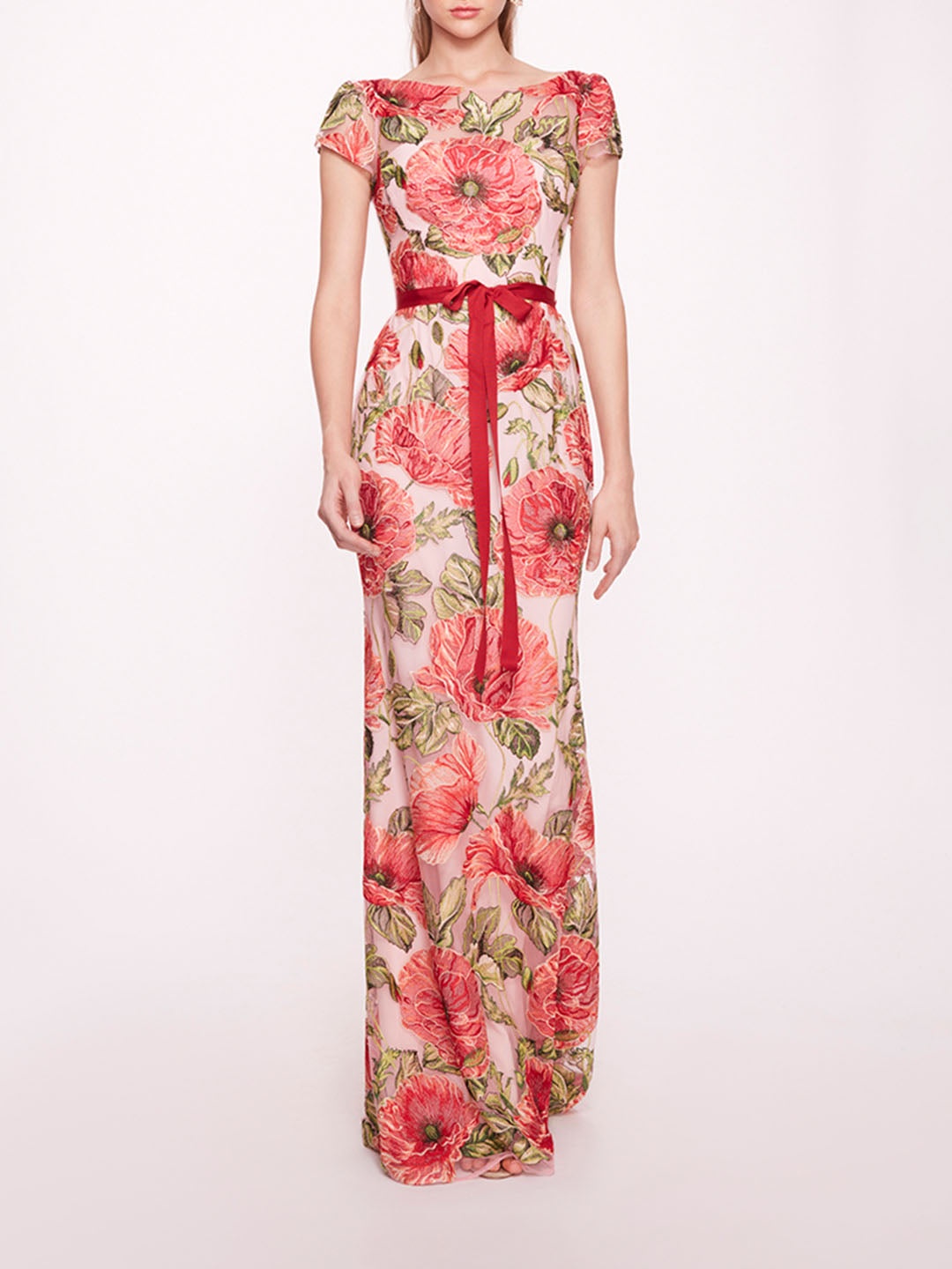 EMBROIDERED BOAT NECK GOWN - 1
