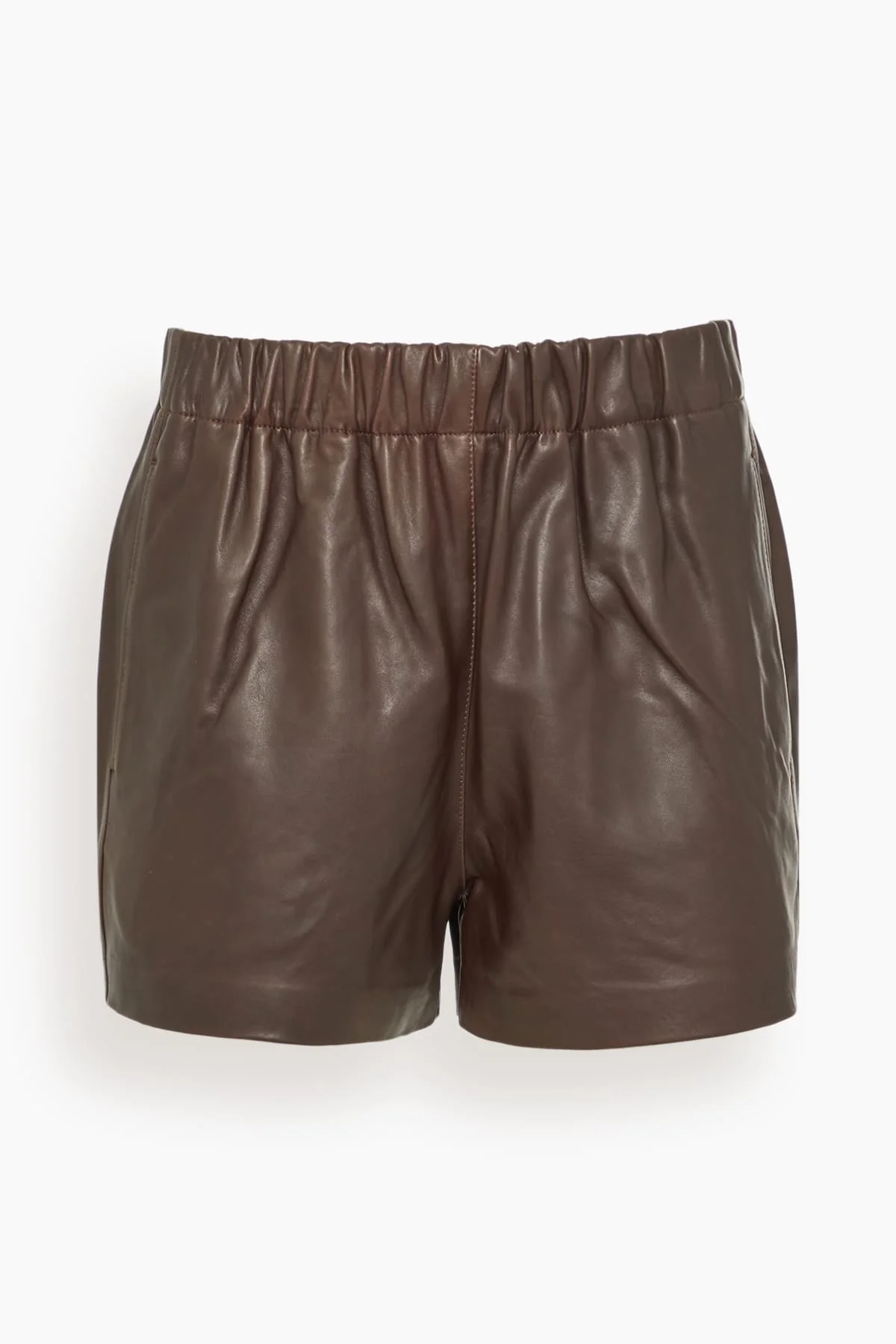 Leather Pull On Shorts in Brown - 1
