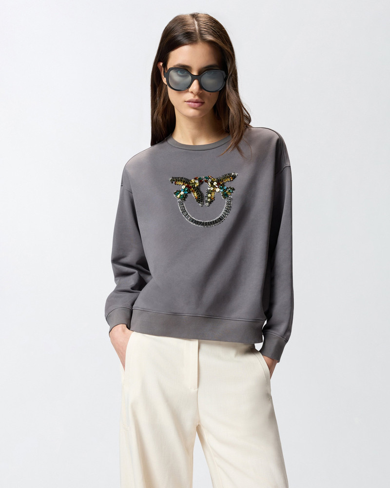 SWEATSHIRT WITH LOVE BIRDS JEWEL MAXI EMBROIDERY 3
