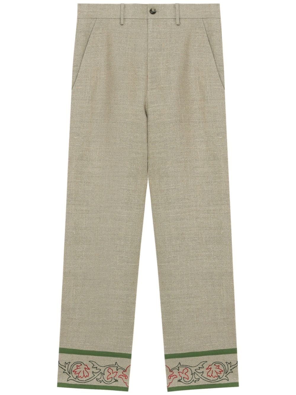 floral-embroidered linen trousers - 1