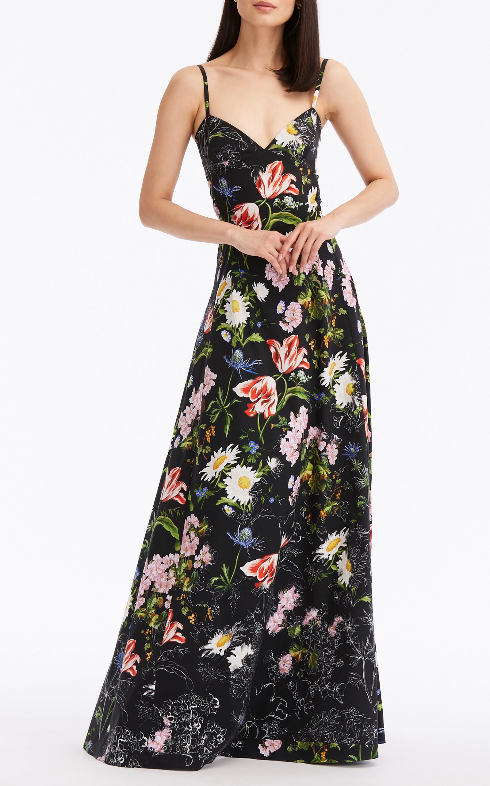 Floral-Printed Poplin Maxi Dress black - 5