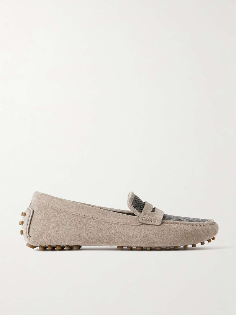 Bead-embellished suede loafers - 1